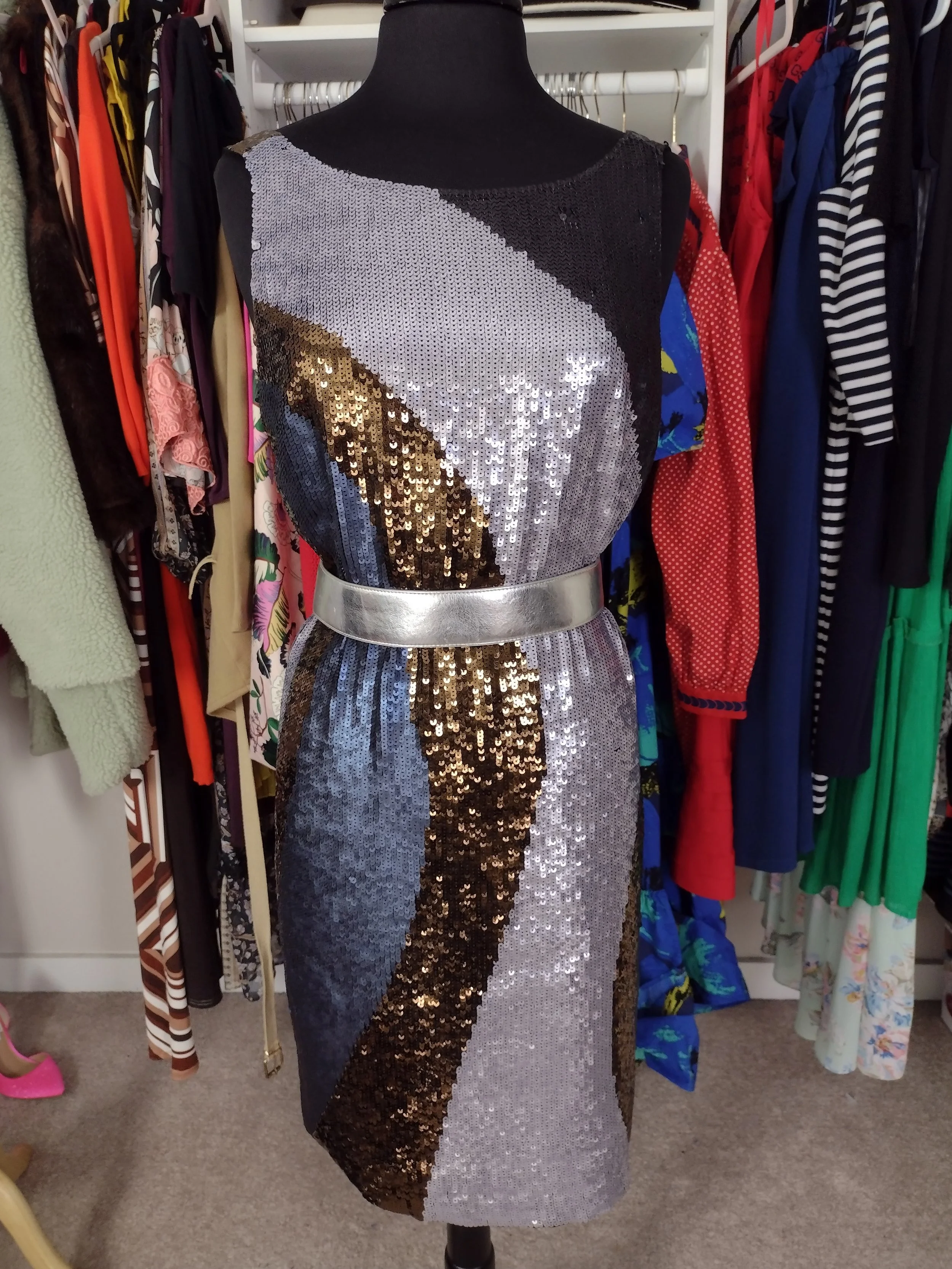 Gray Gold Black and Blue Sequin Dress Size 8/10