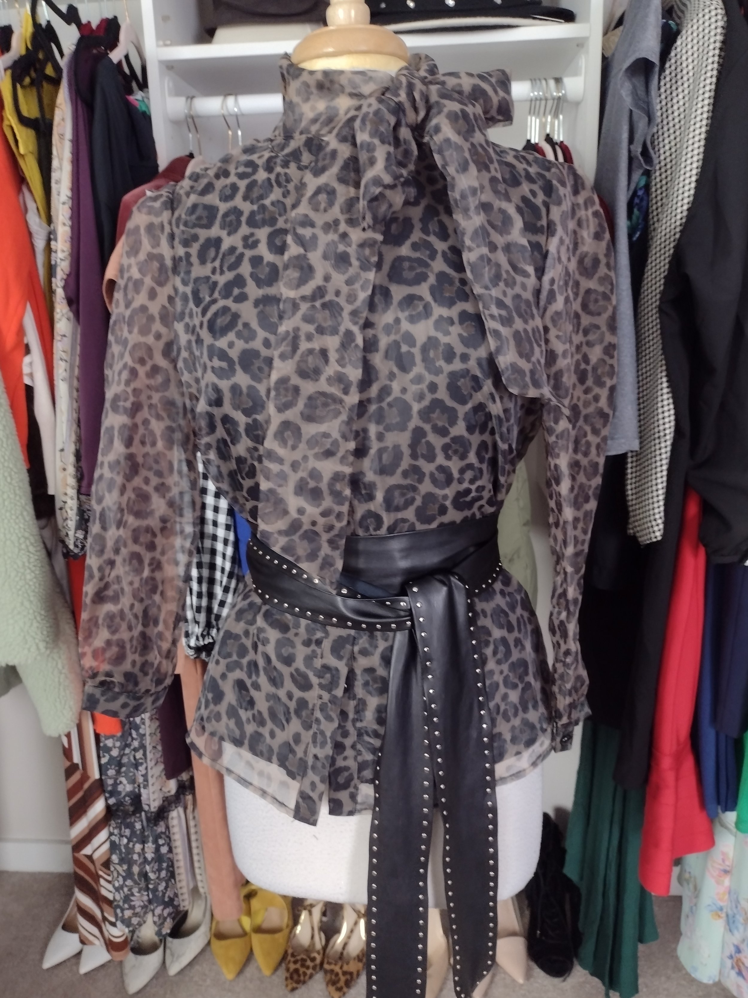 Sheer Leopard Bowtie Blouse Size S/M