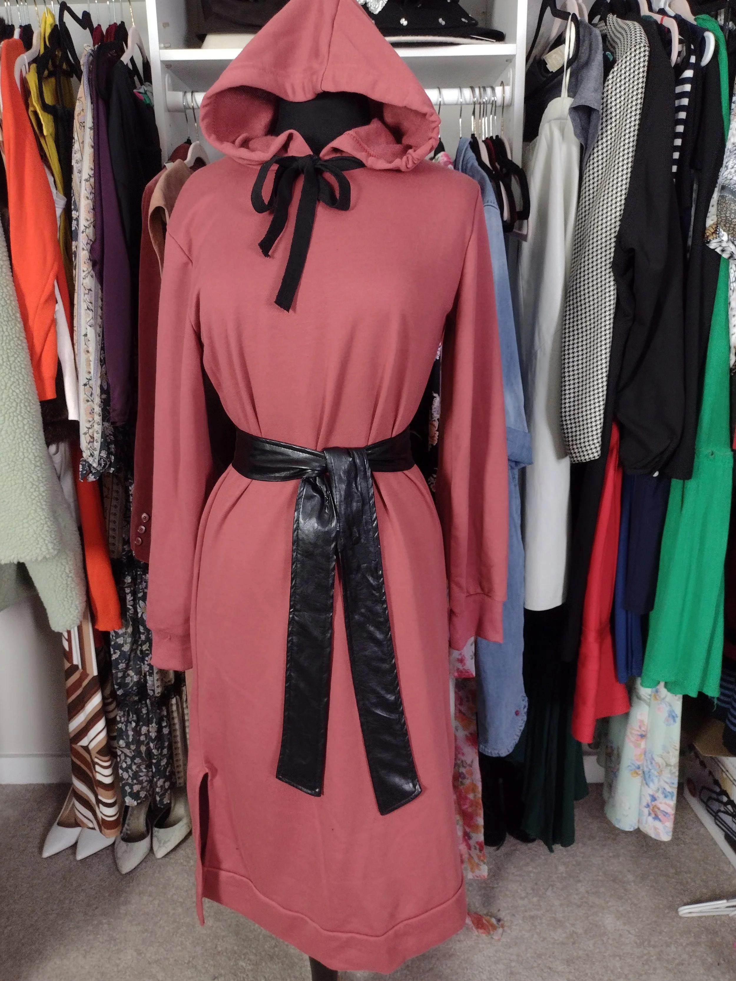 New Hooded Black Drawstring Dress Size 8/10