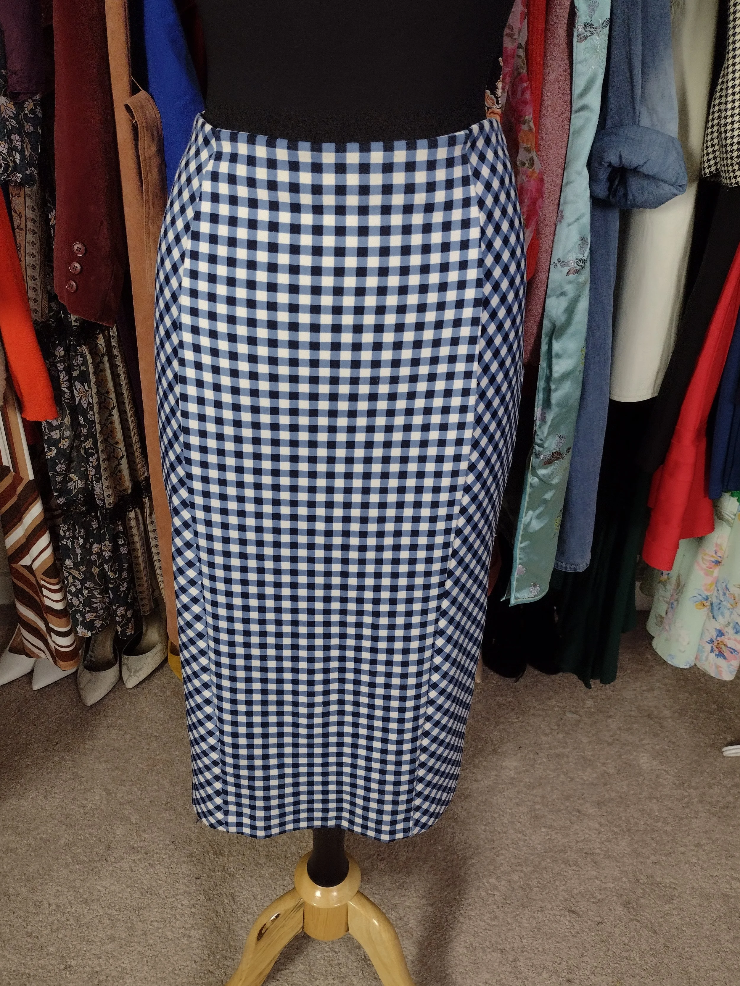 7th Avenue NY & Co Blue Gingham Plaid Pencil Skirt Size 10/12