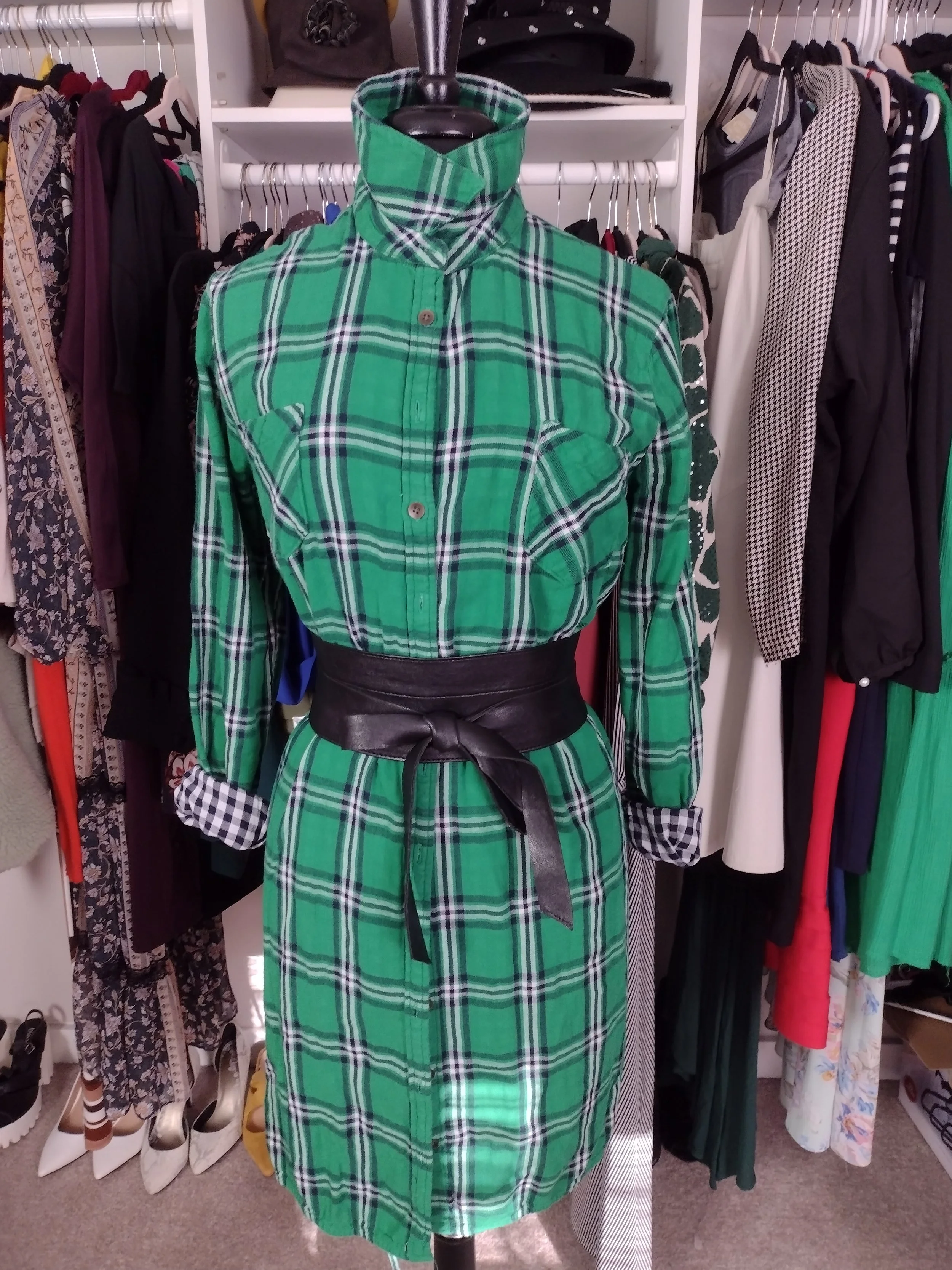 Green and Blue Plaid Shirt Dress Size L