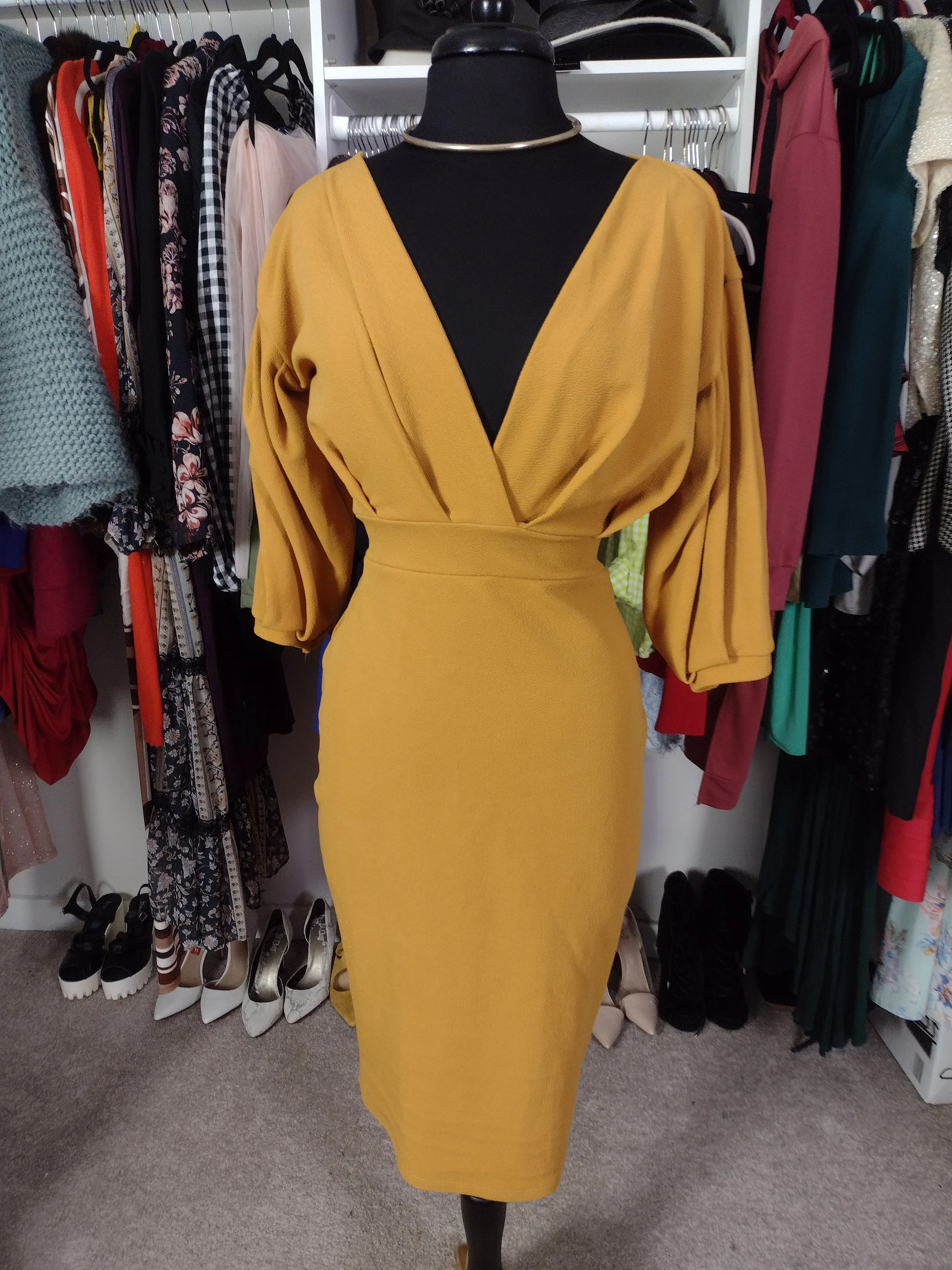 Boohoo Mustard Tie Dress Size 12/14