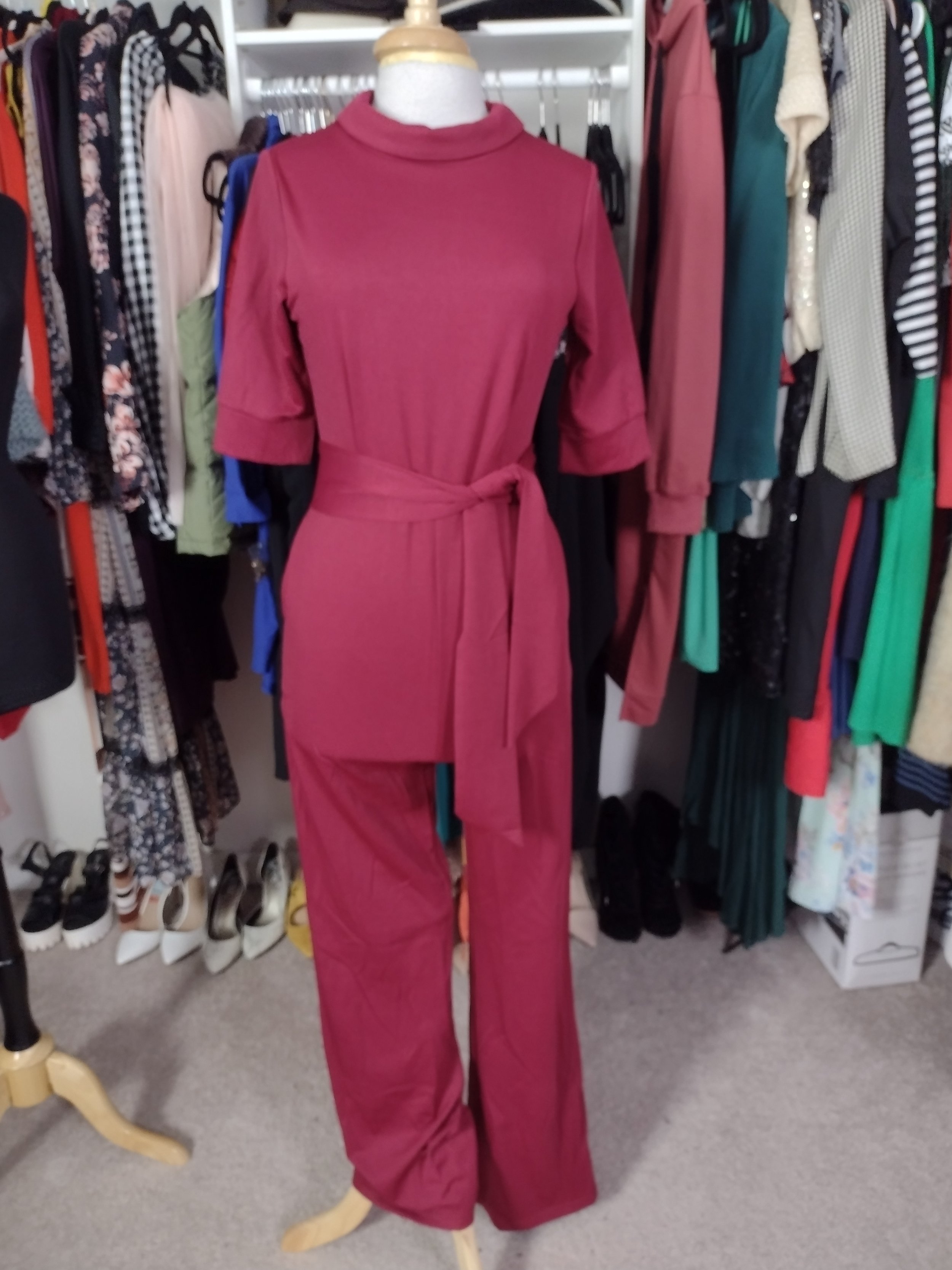 Burgundy Belted Jumpsuit Size 6/8