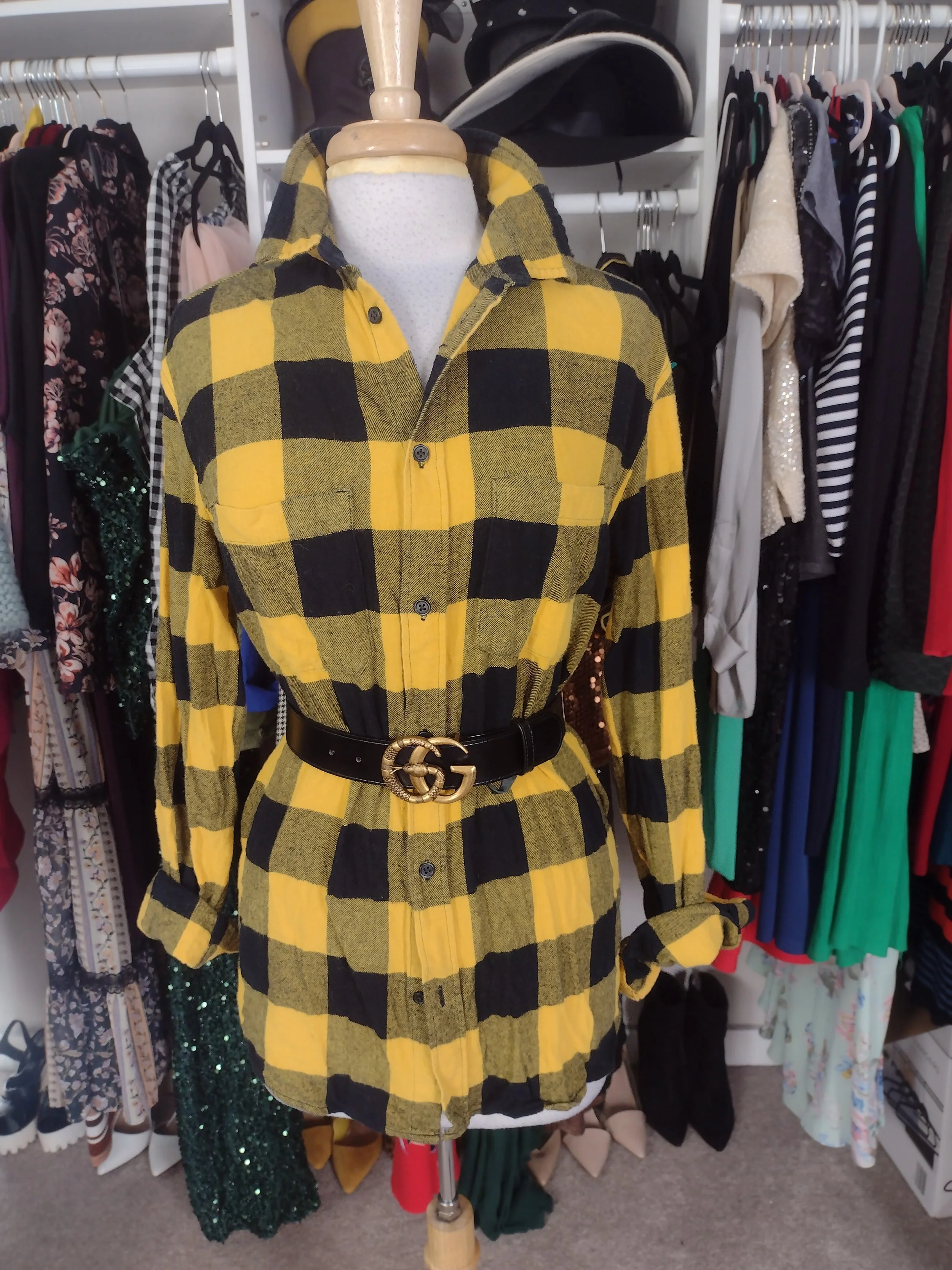 Mustard and Black Buffalo Plaid Button Down up to size 12
