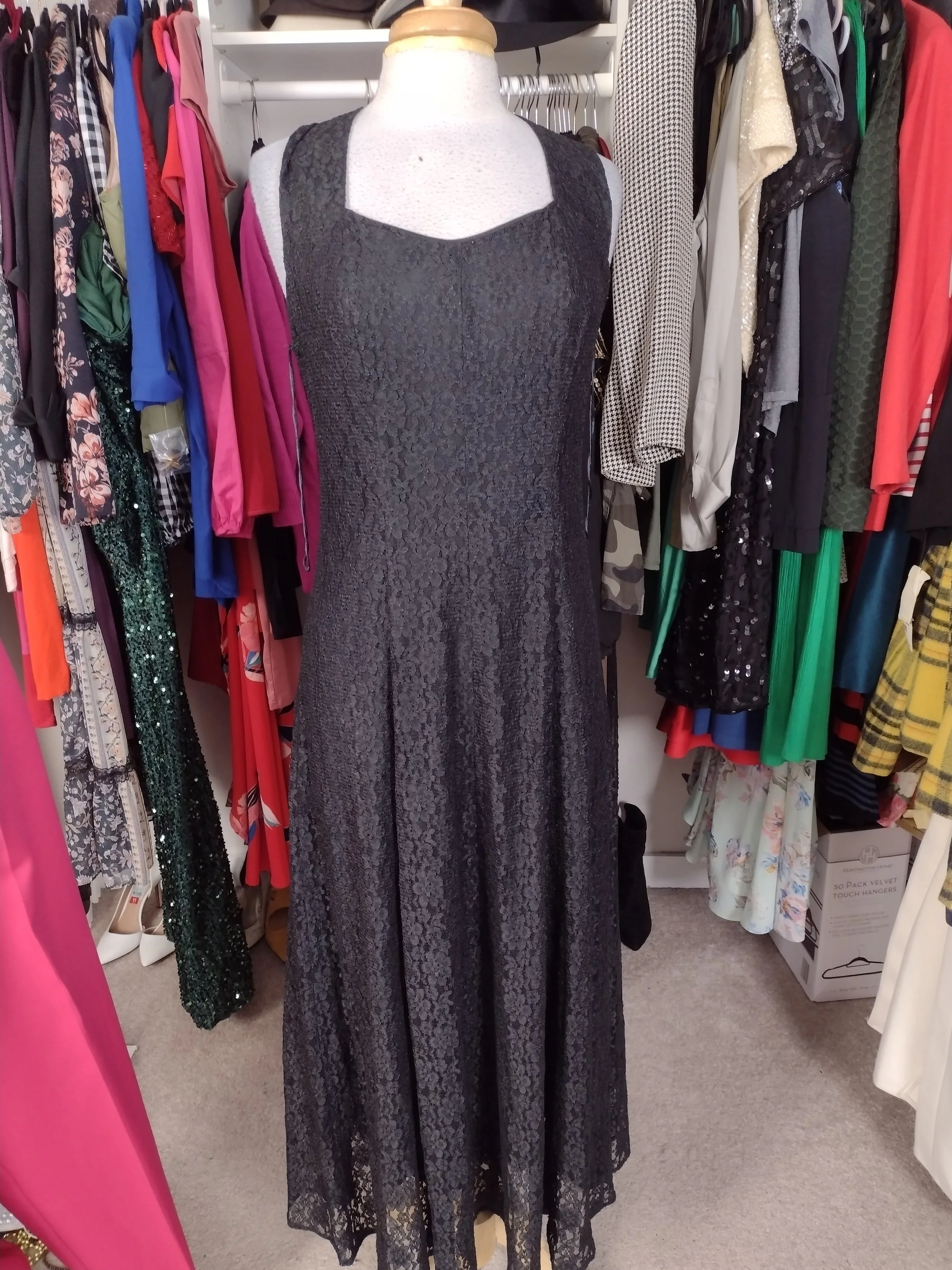 Black lace Dress with Criss Cross Back Size L
