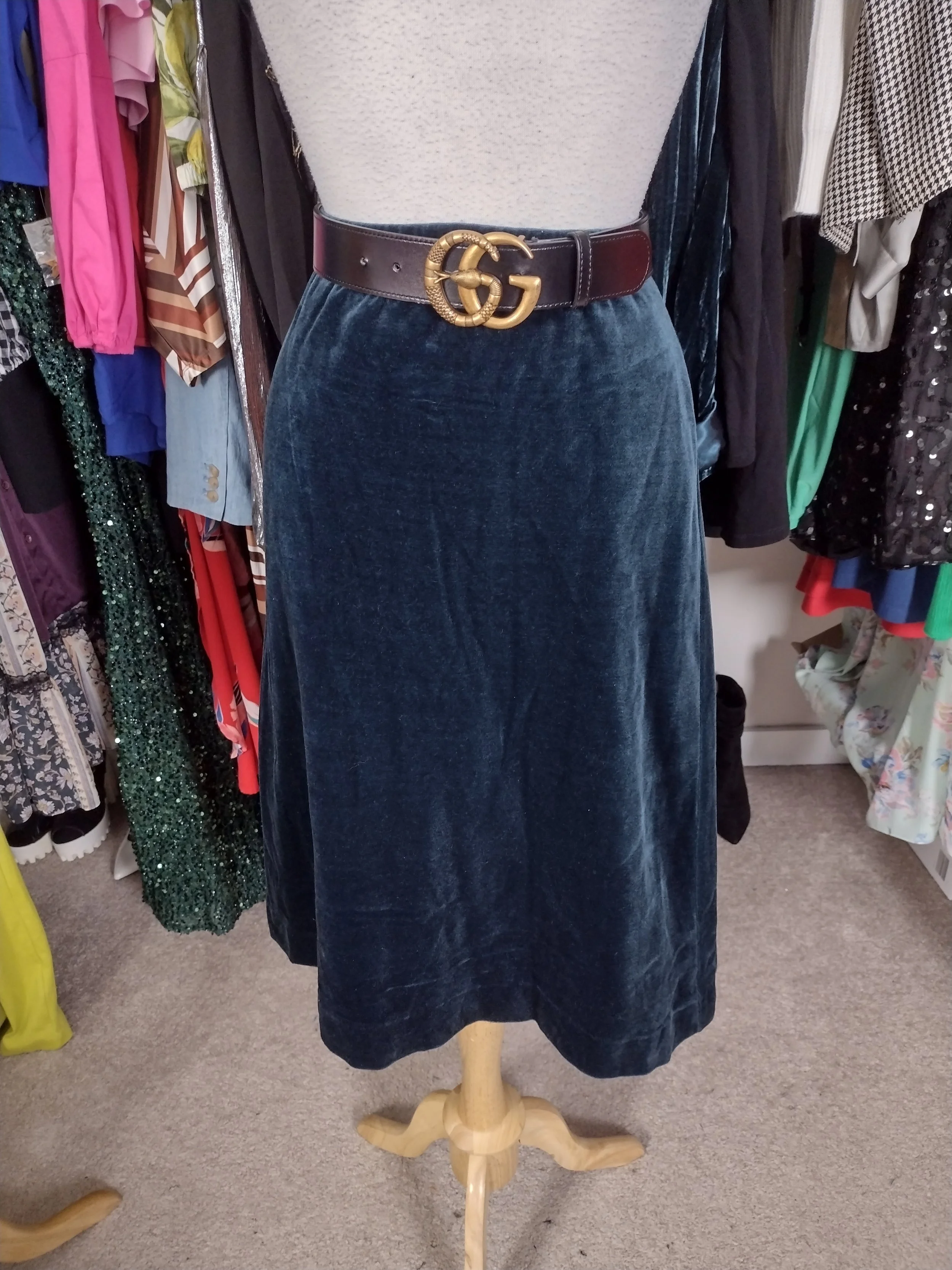 Green Velour Elastic waist Skirt Size M/L