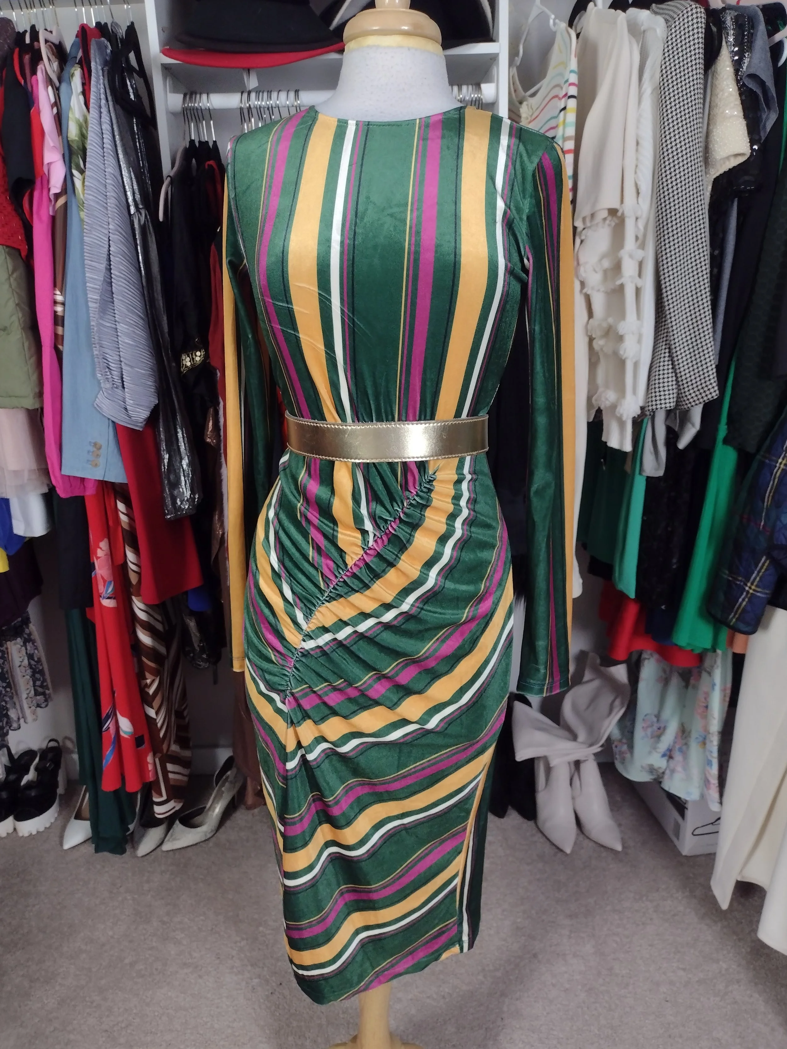 Faux Velvet Stripe Dress Size 10/12
