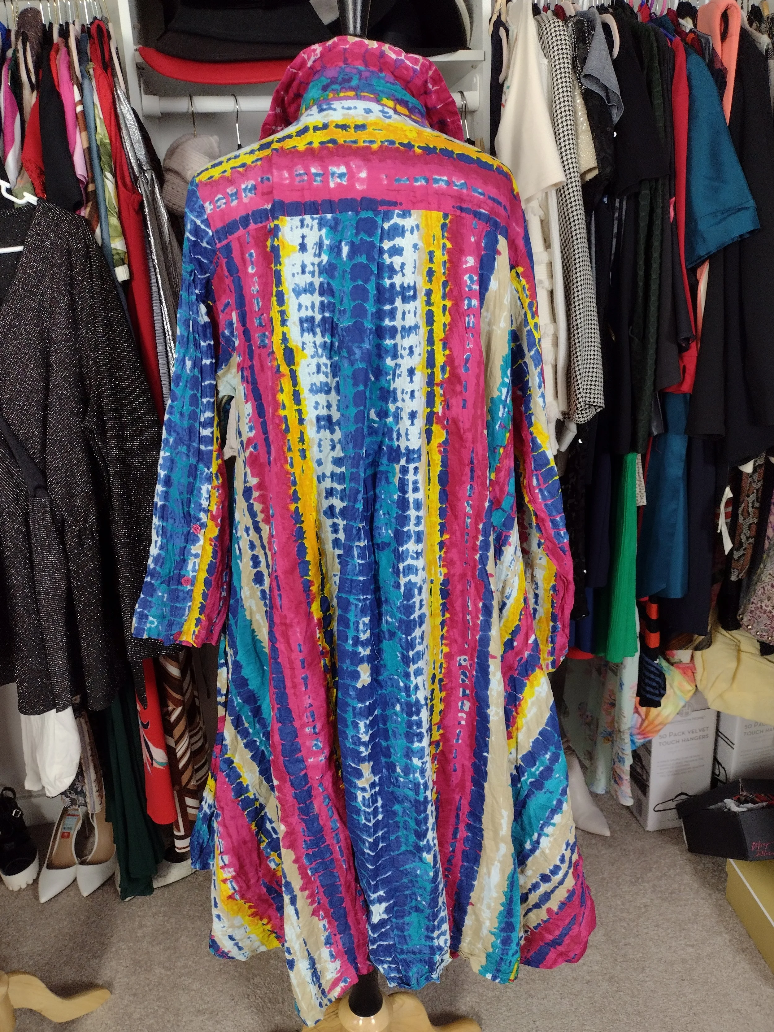 Pink, Blue Yellow and White Pocket Dress Size XL