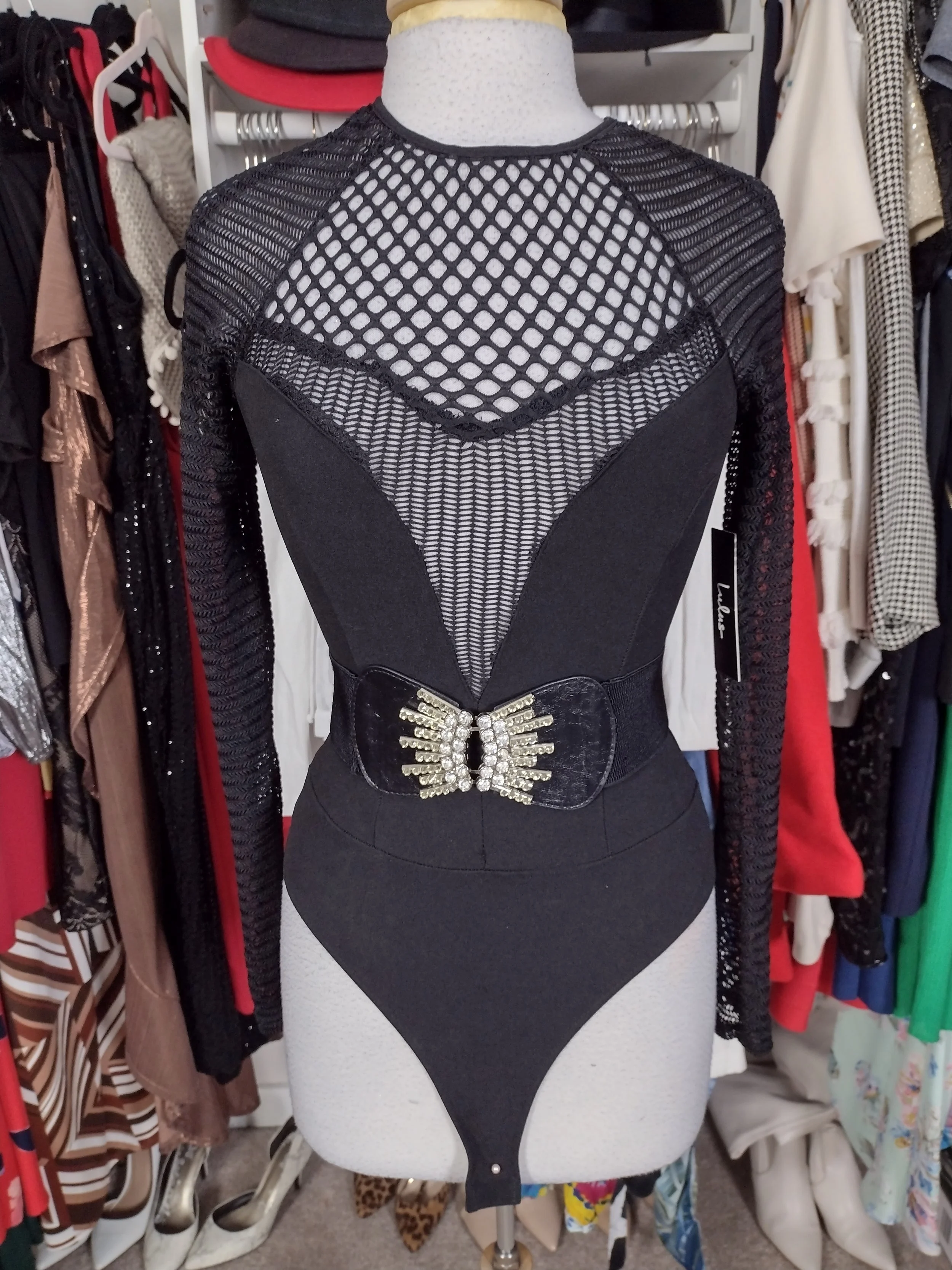 NEW Lulus Black Net Bodysuit Size S