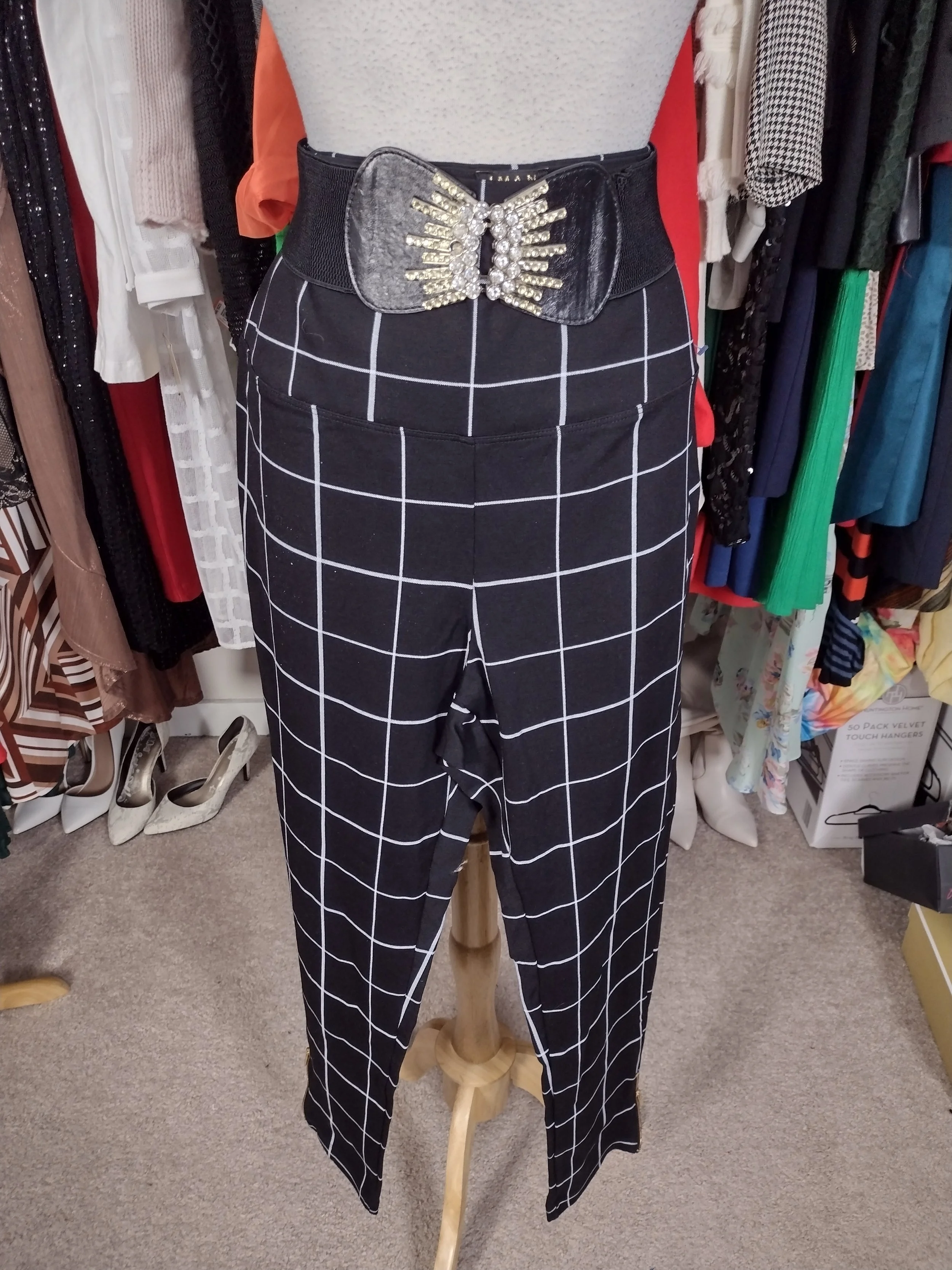 IMAN Black and White Windowpane Pants Size 14/16