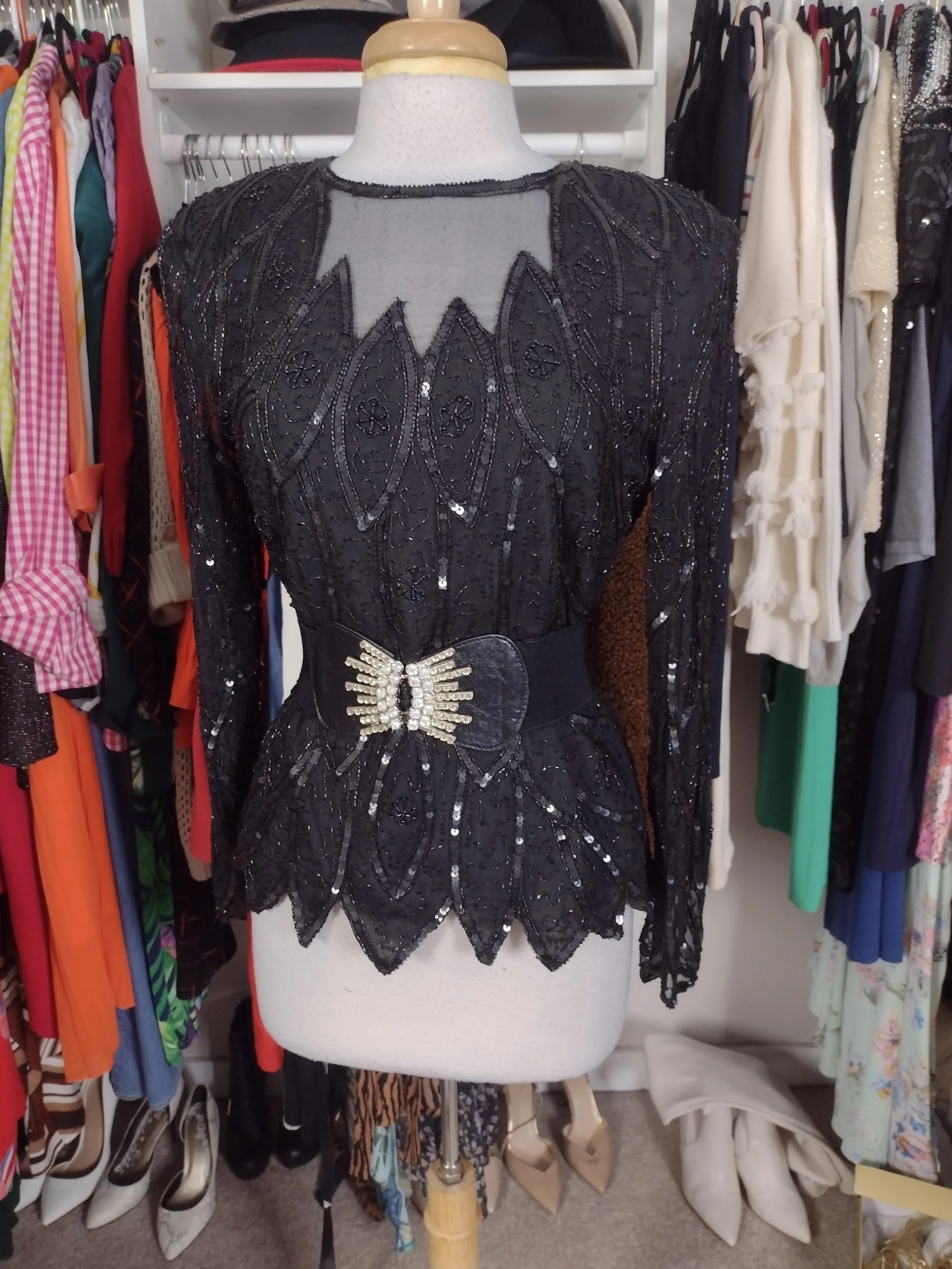 Black Sequin Long Sleeve Top Size M