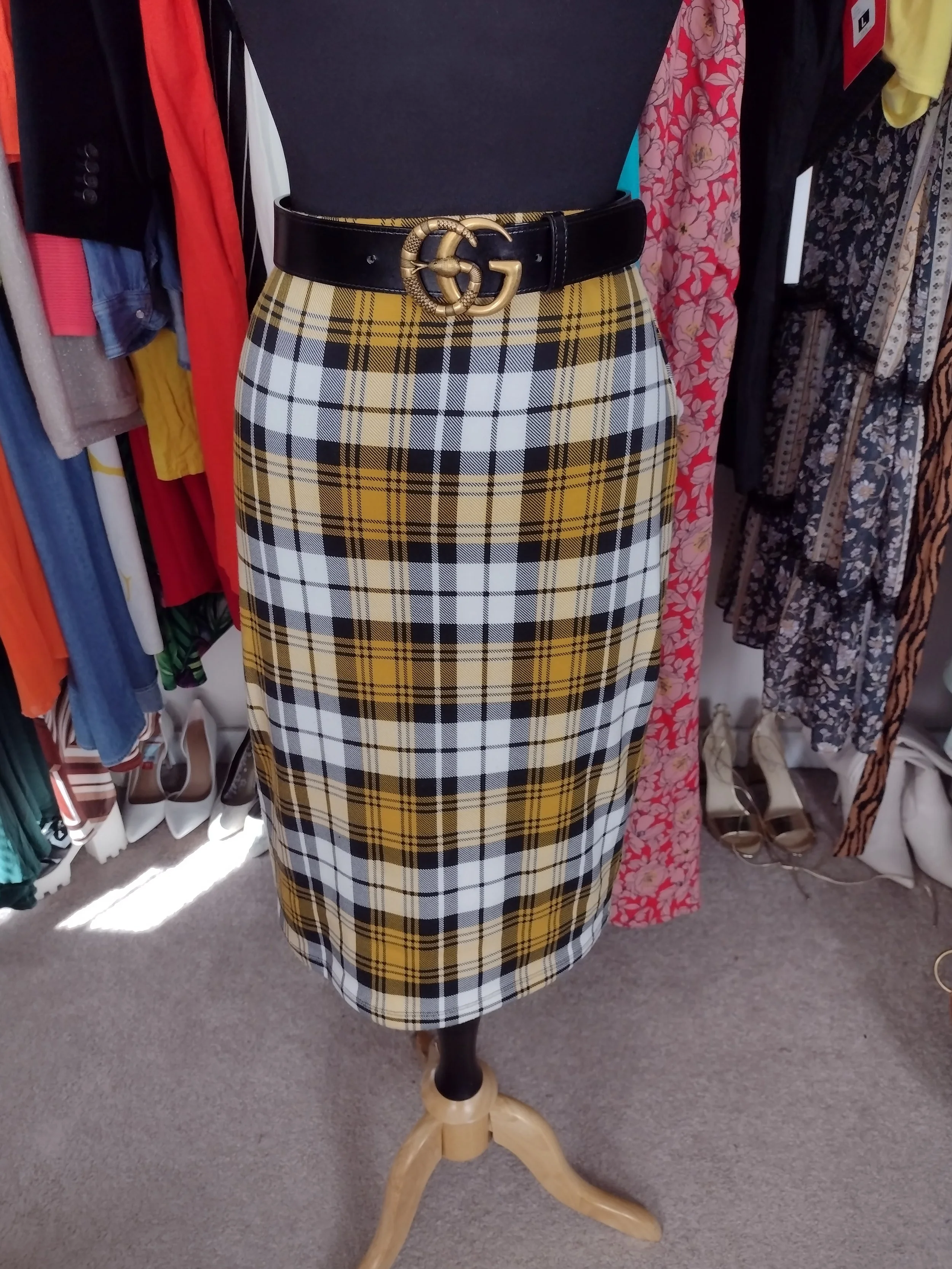 Mustard and Navy Plaid Skirt Size M
