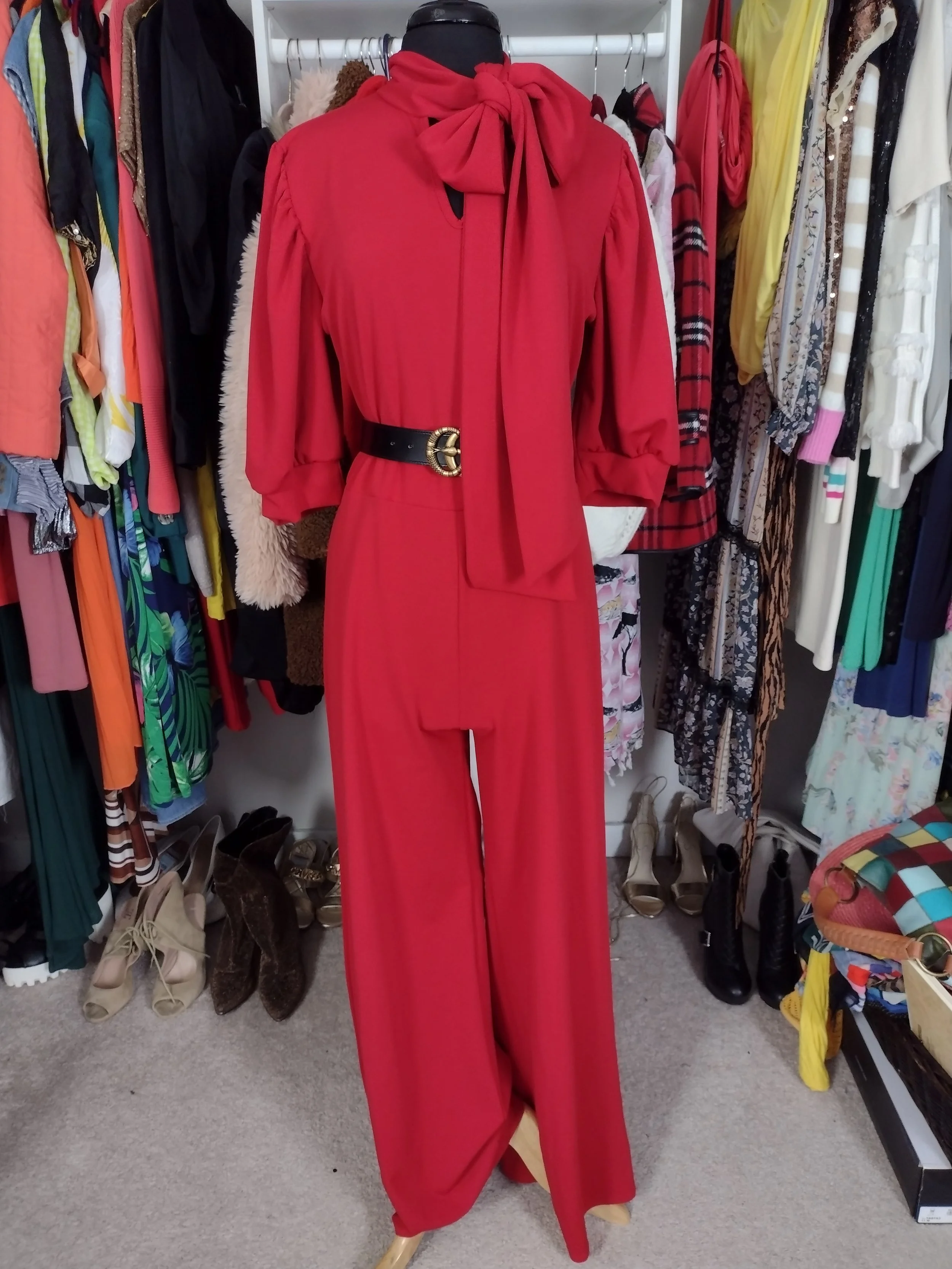 Red Necktie Pocket Jumpsuit Size XL