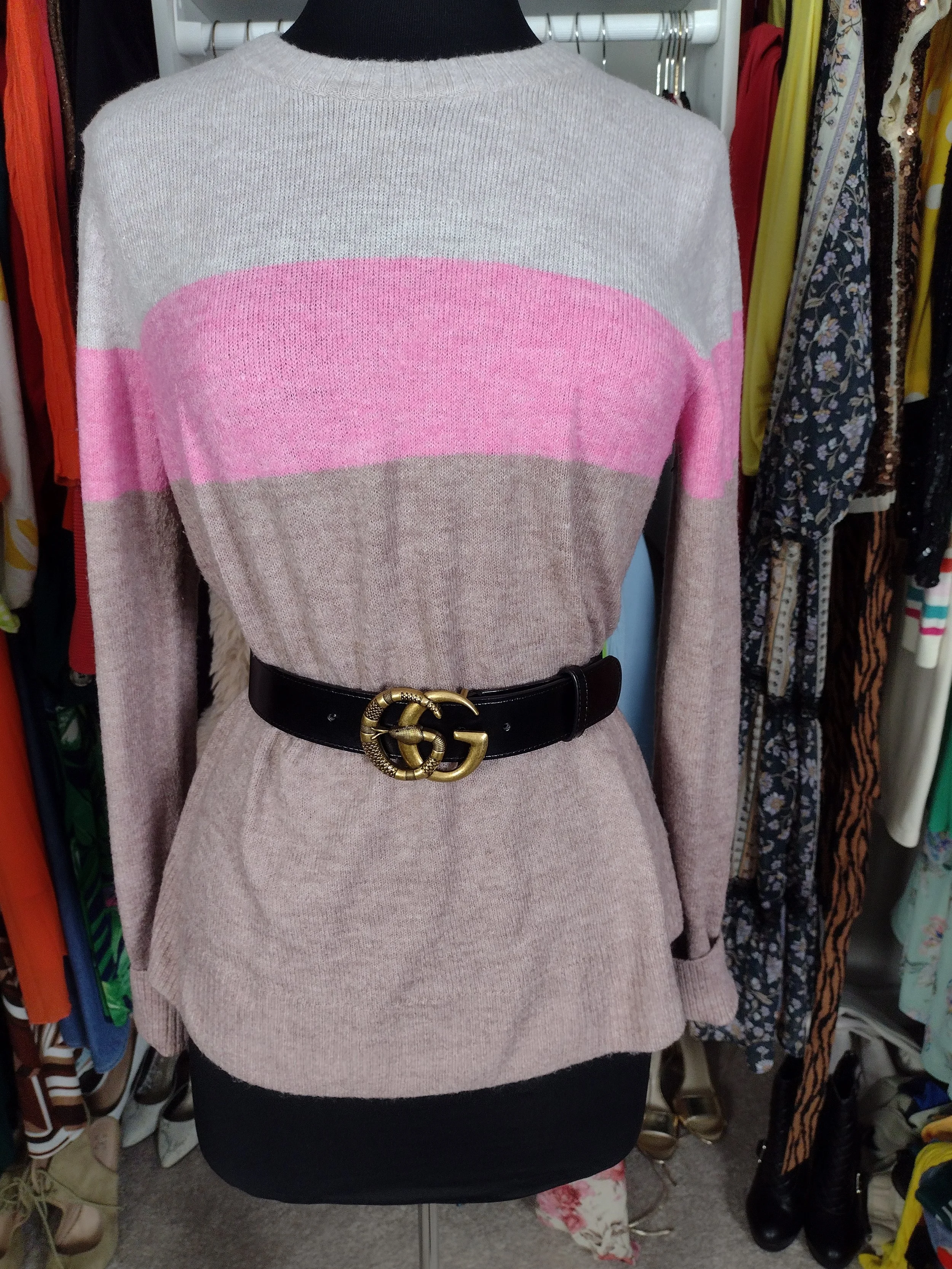 Color Block Sand/Pink and Beige Sweater Size M
