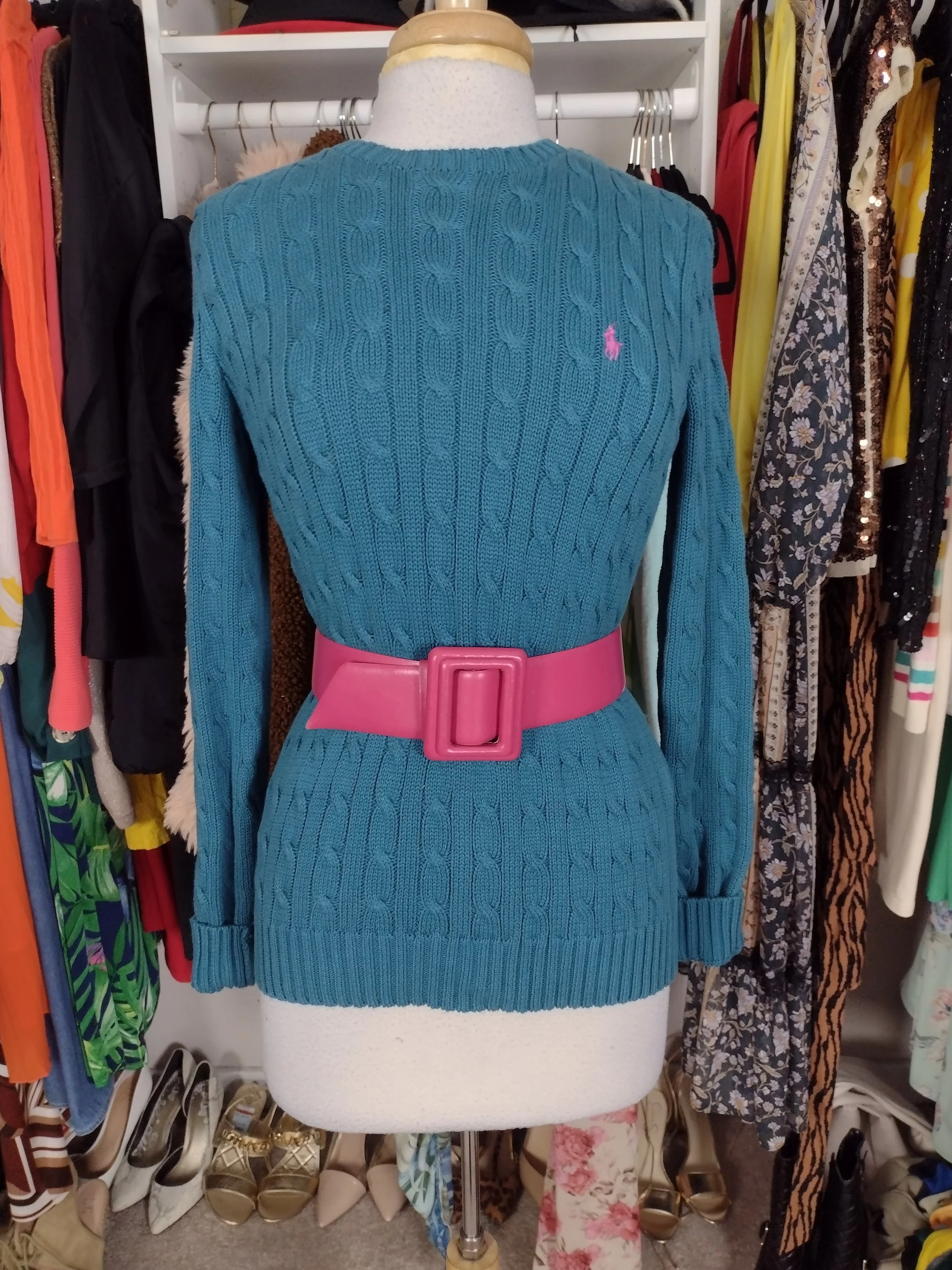 Ralph Lauren Teal Cable Knit Sweater Size 8/10