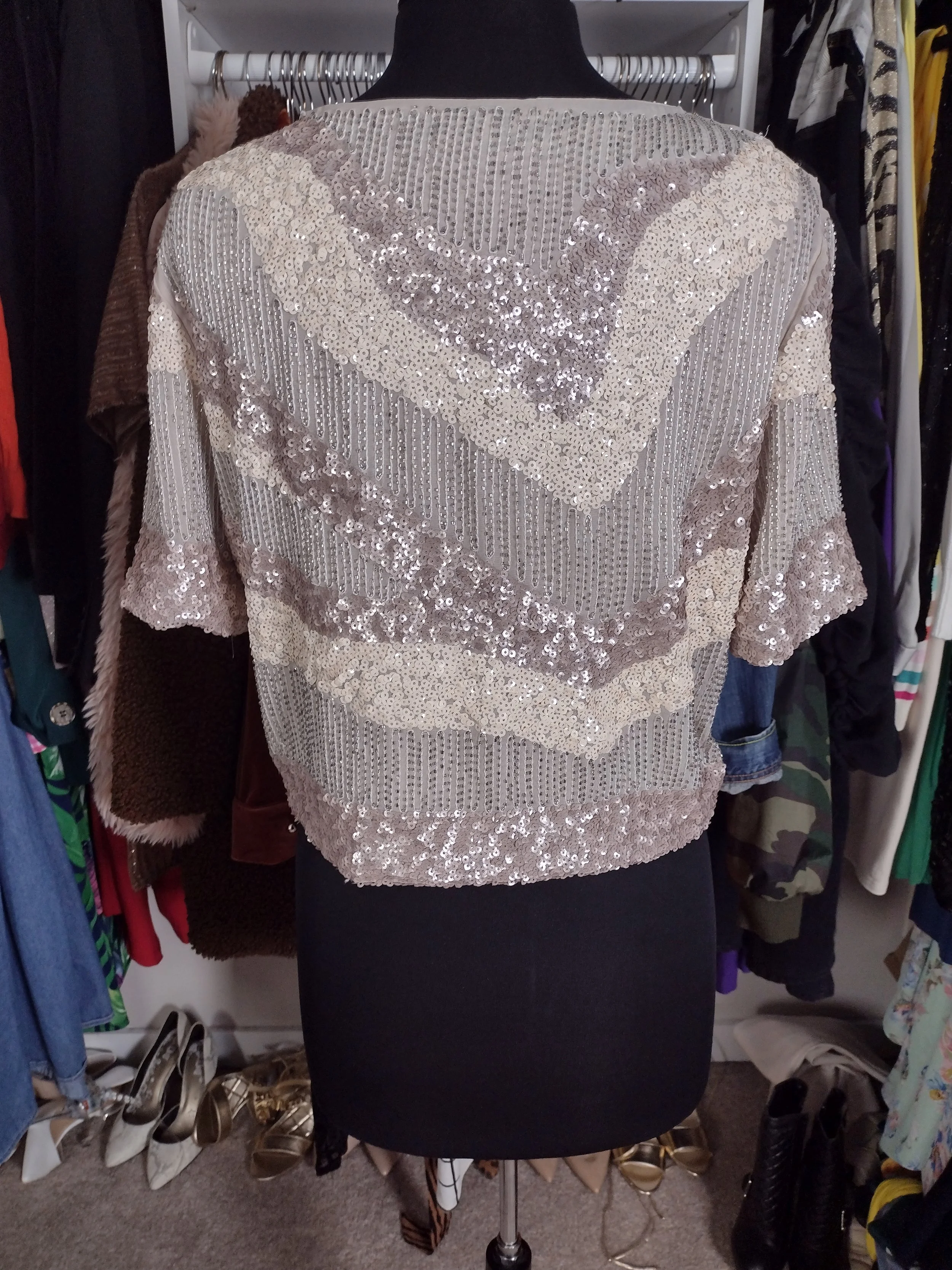 Cream and Beige Sequin Top Size M