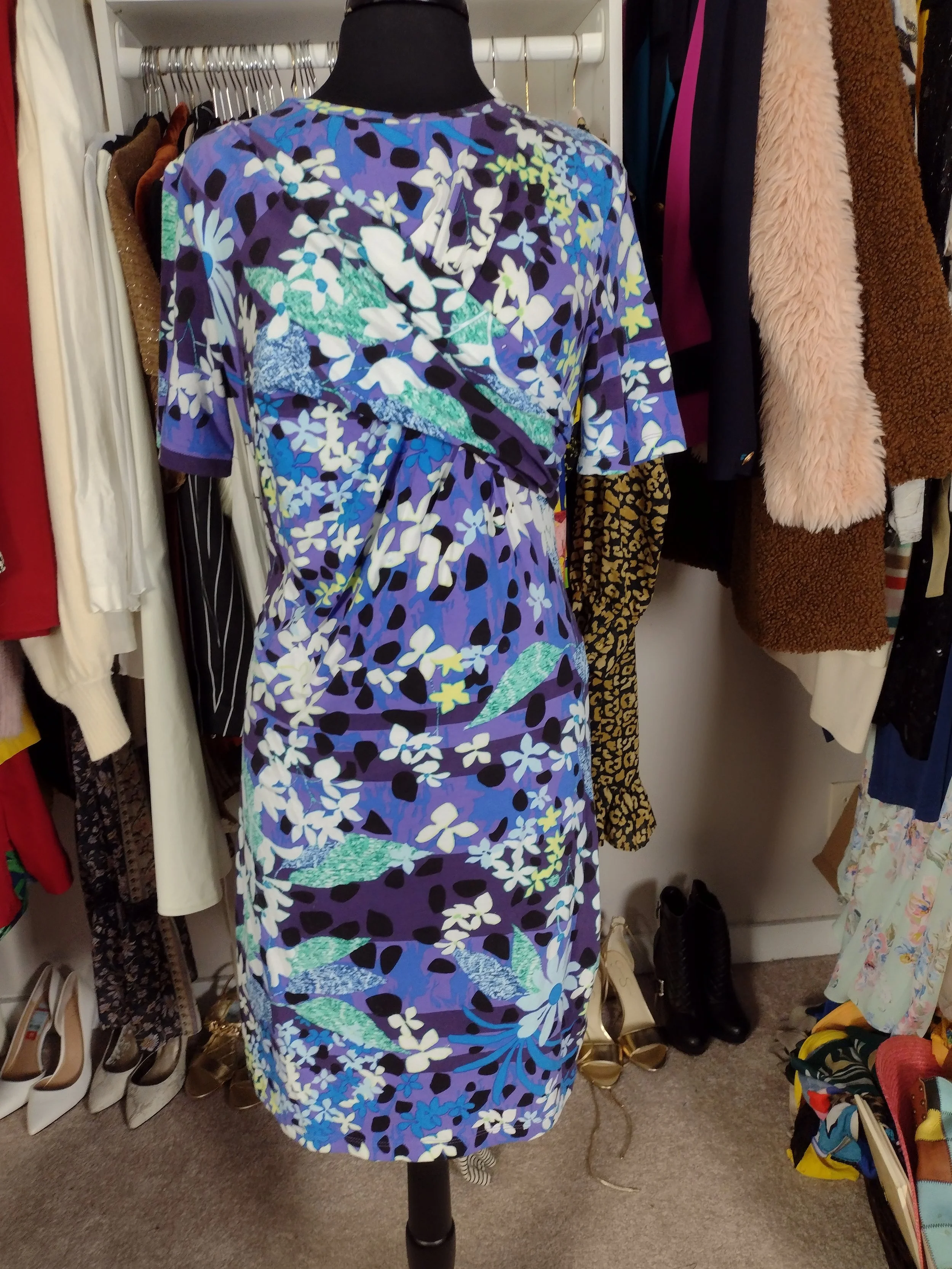 Purple Floral Cotton t shirt Dress Size L