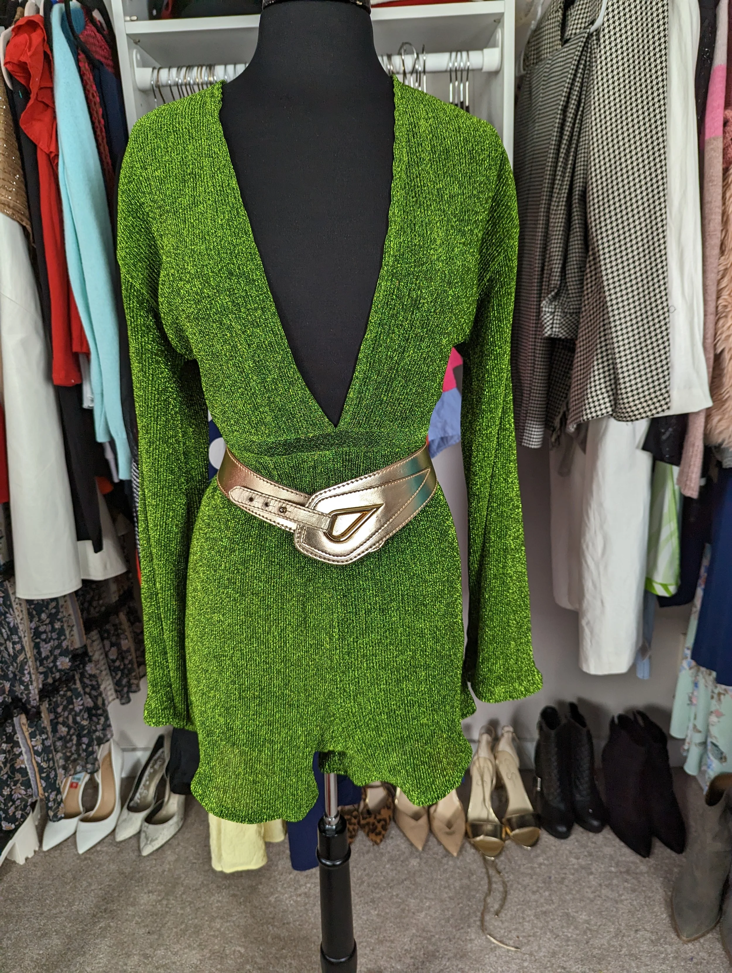 NEW Pretty Little Thing Green Metallic Romper Size 10