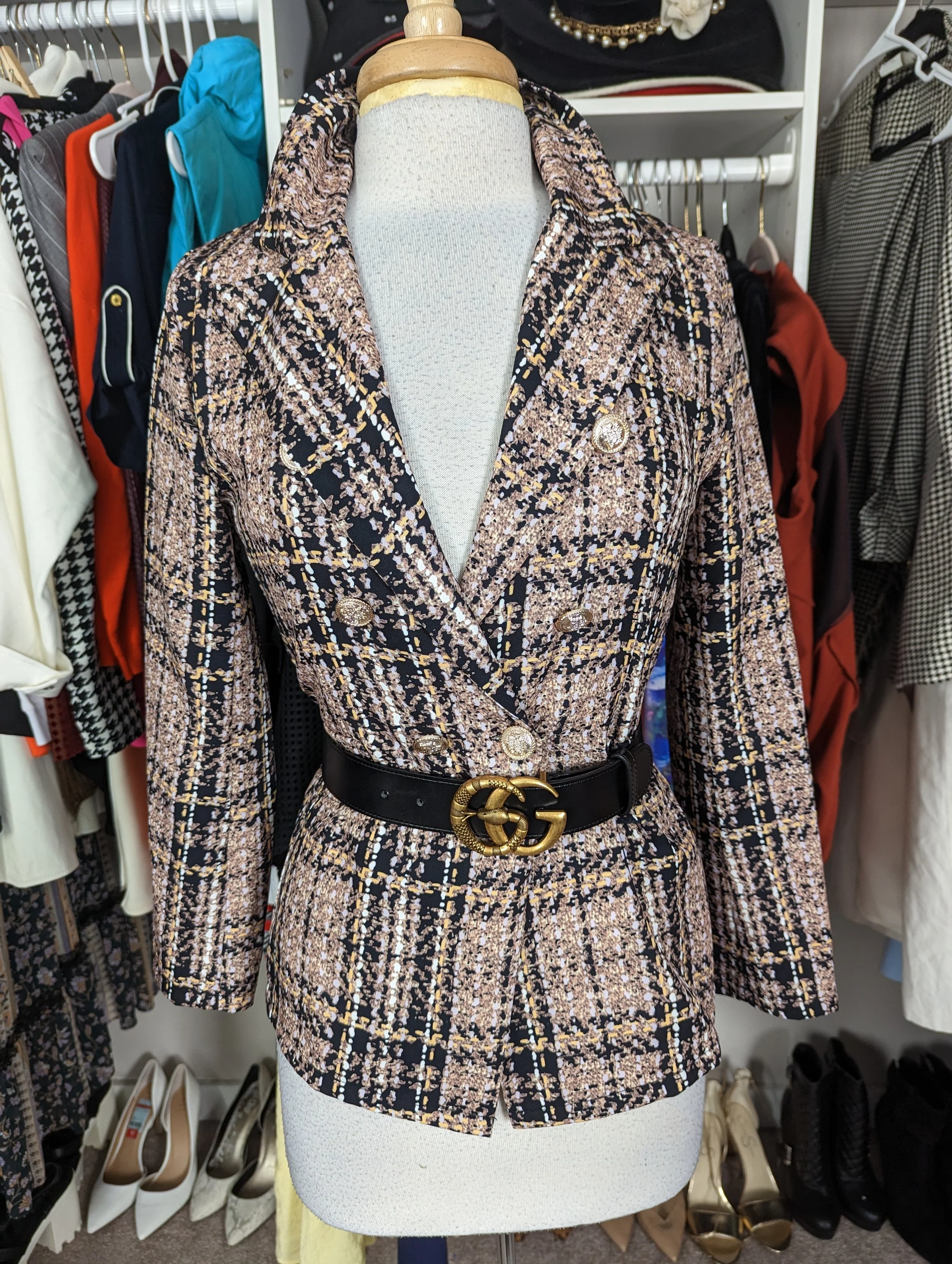 Houndstooth Gold Button Blazer Size M