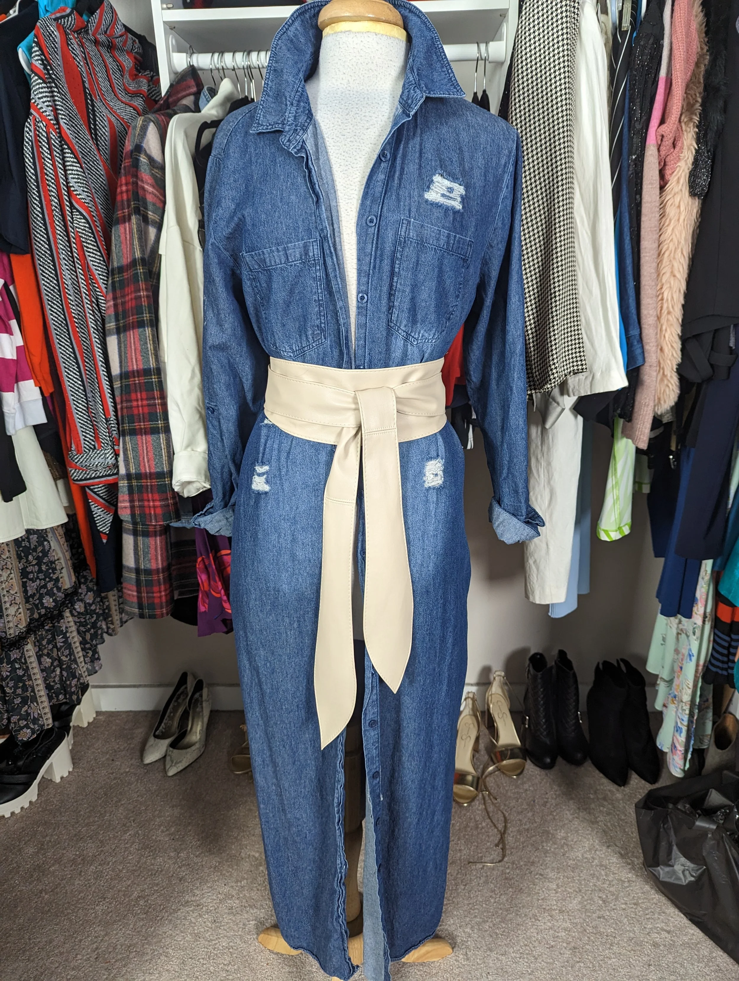 Ashley Stewart Distressed Denim Dress/Duster size 16