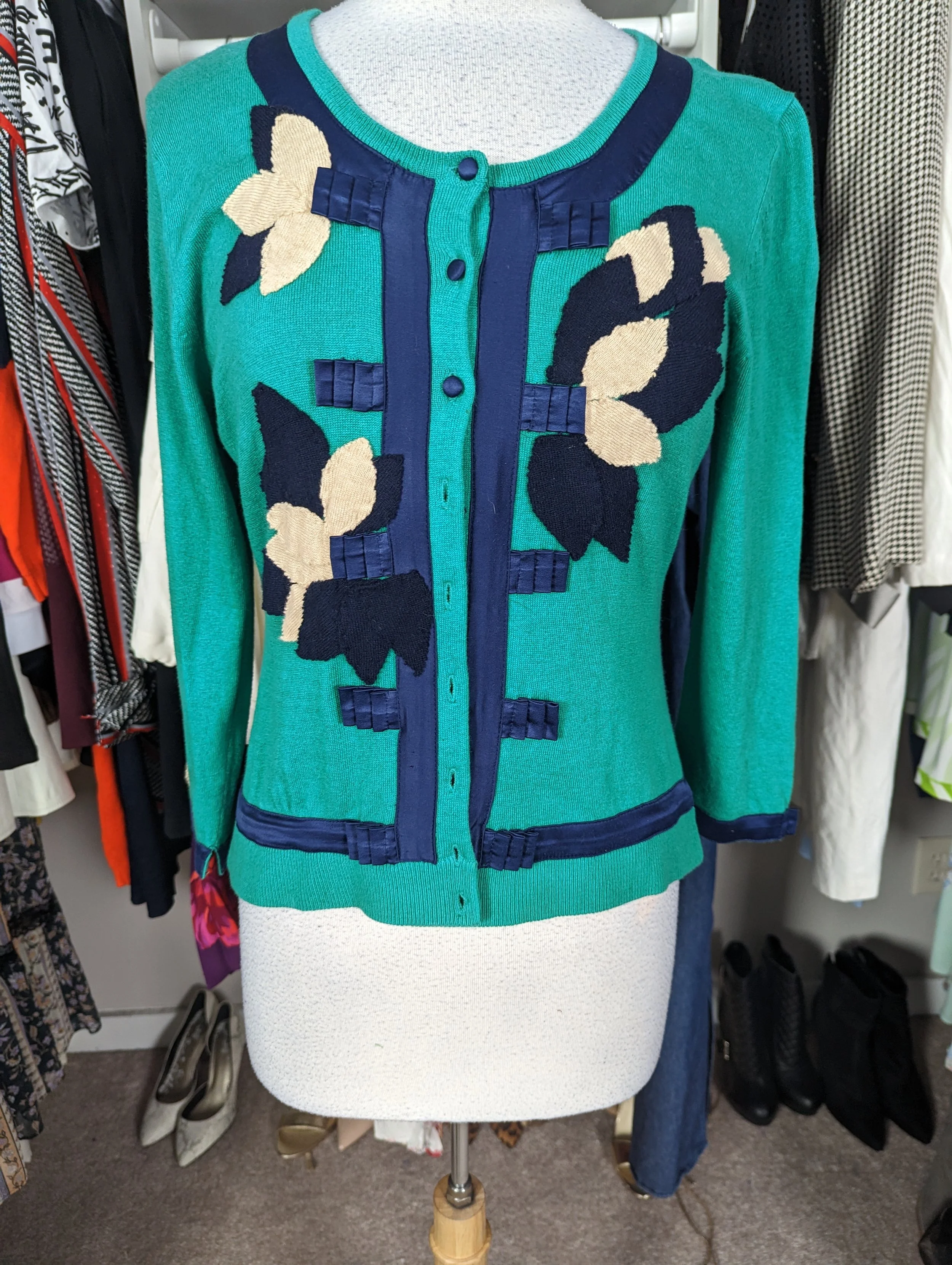 Anthropologie Green, Navy and Cream Size L
