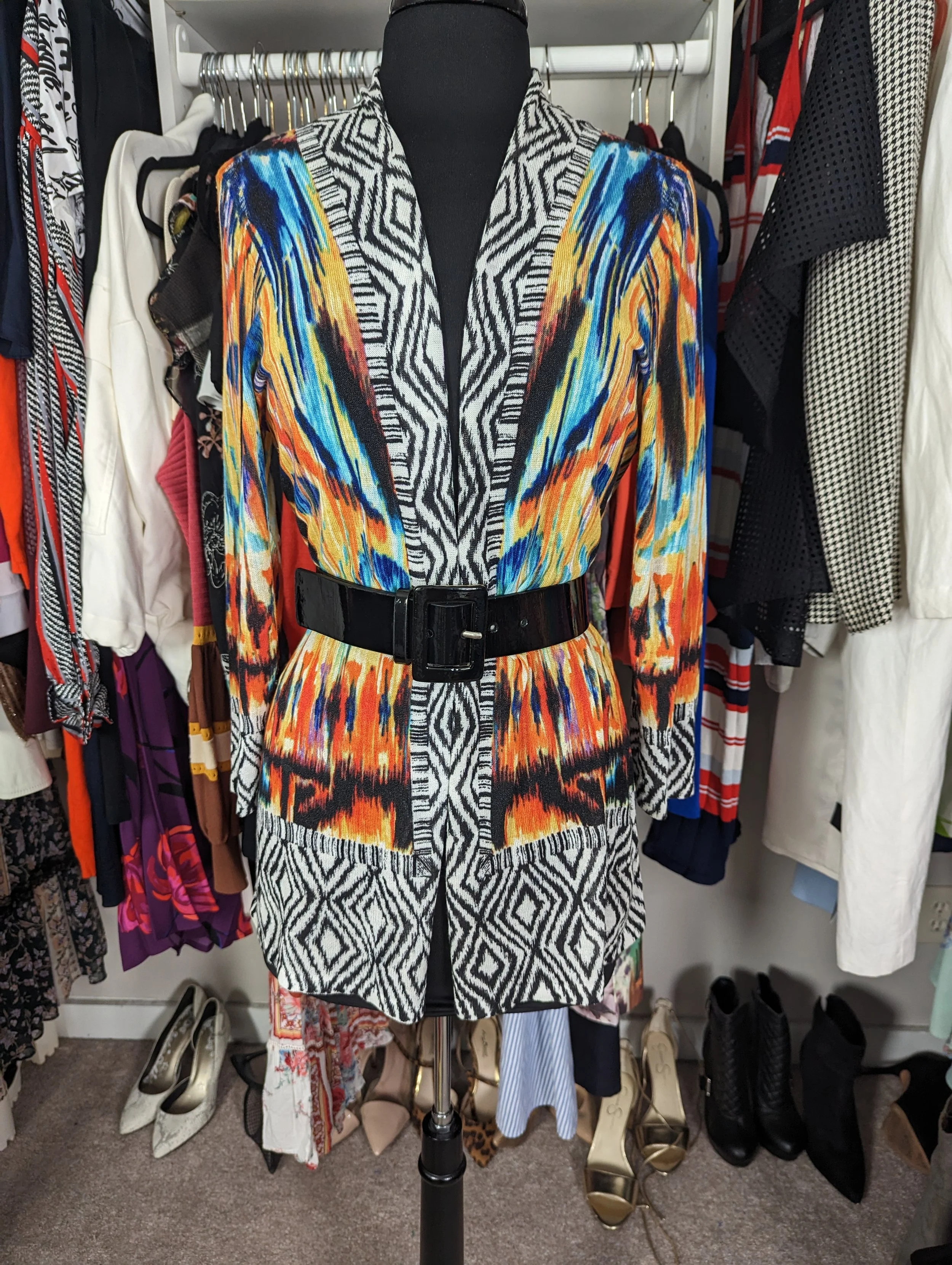 Chicos Multiprint Multicolror Open Cardigan Size 2