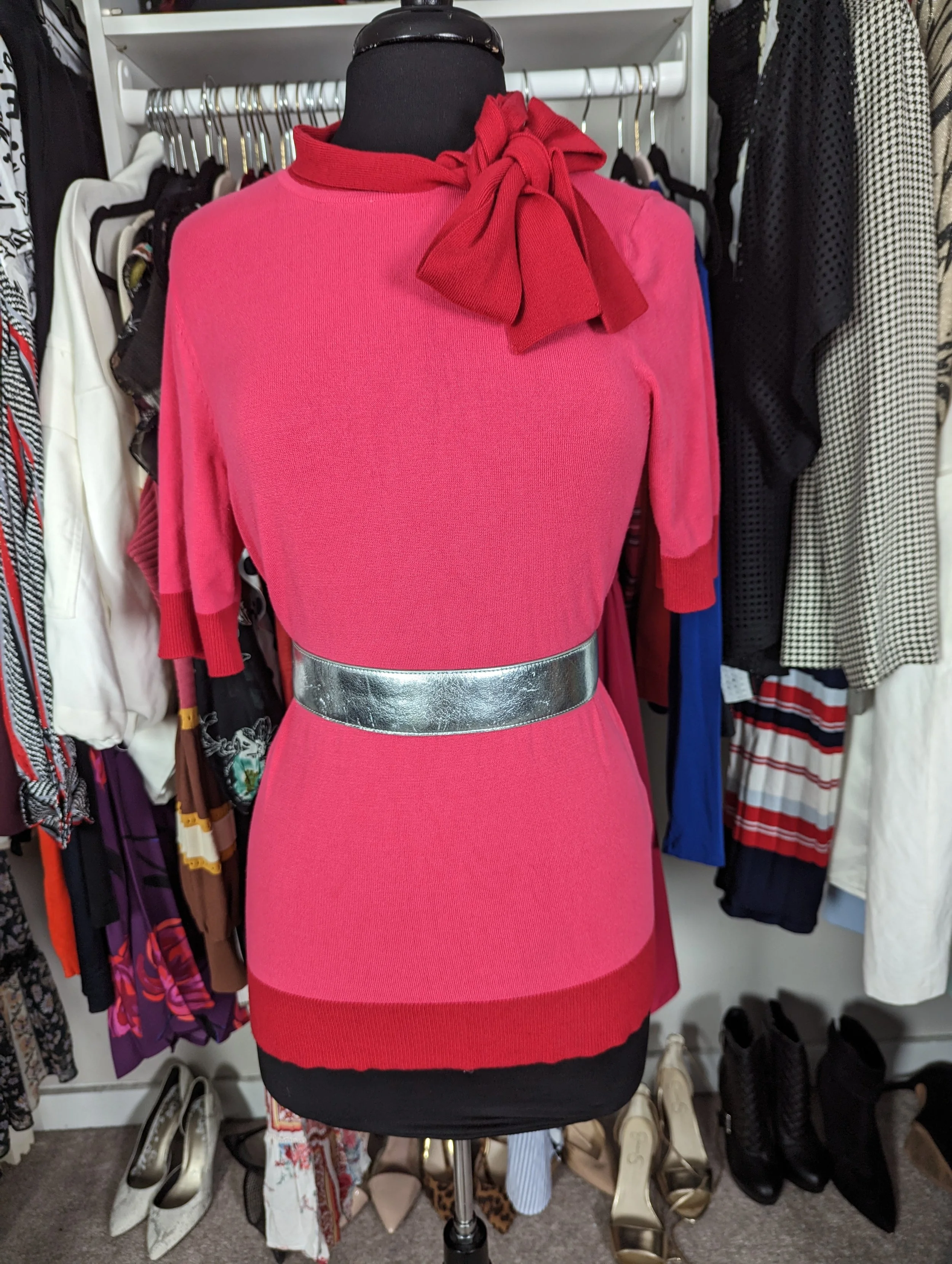 NY & Co Pink and Red Bowtie Top Size Medium