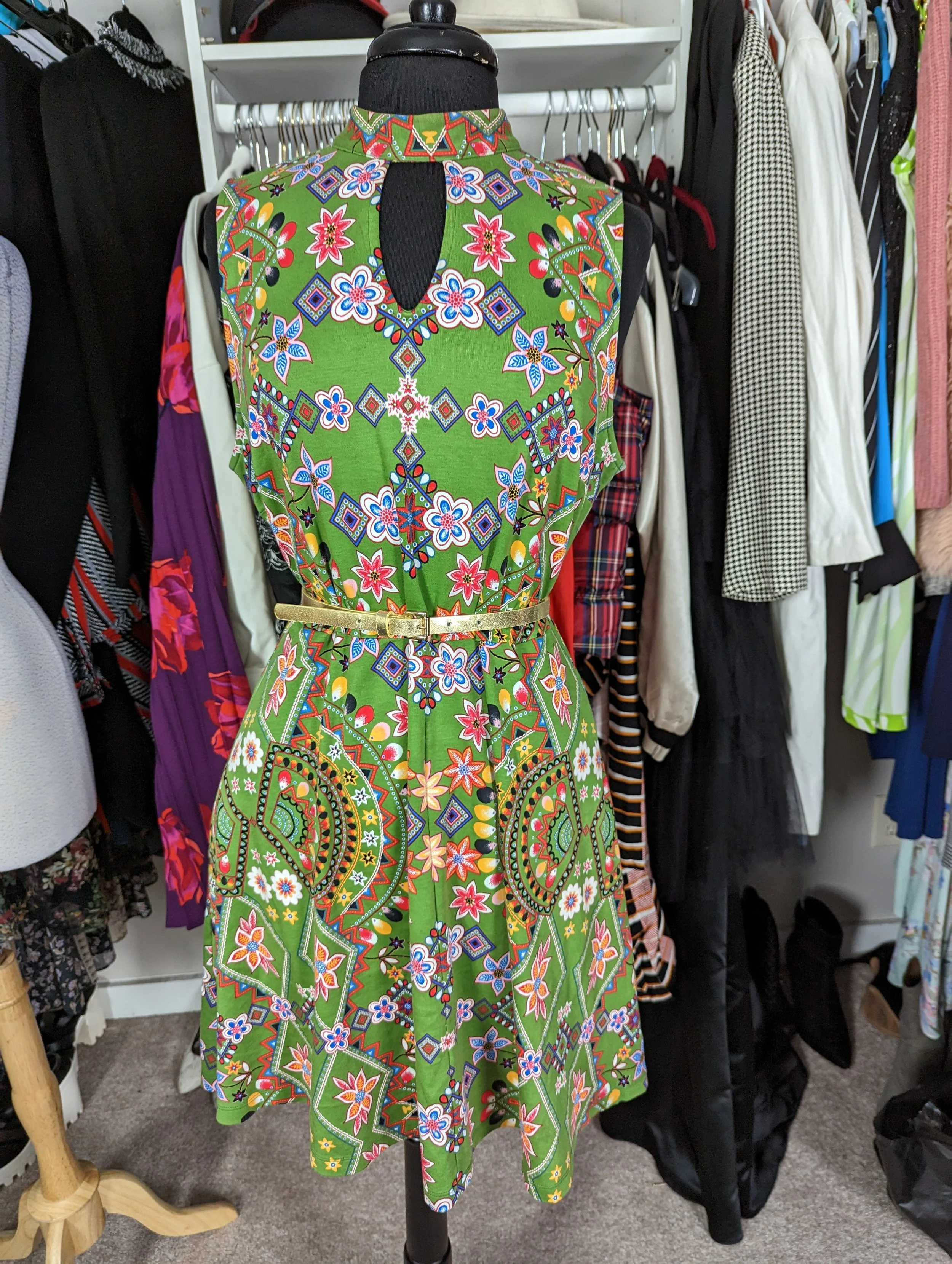 NY & Co Green Print Pocket Dress SizeL/ XL