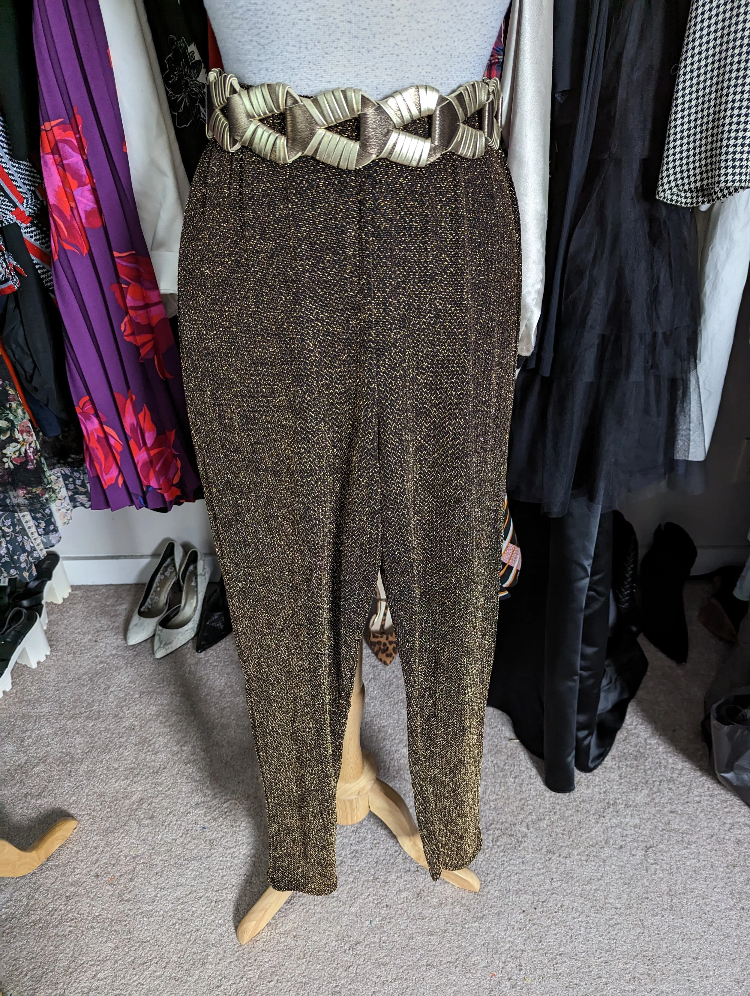 ASOS Gold and Black Glitter Pants Size 14