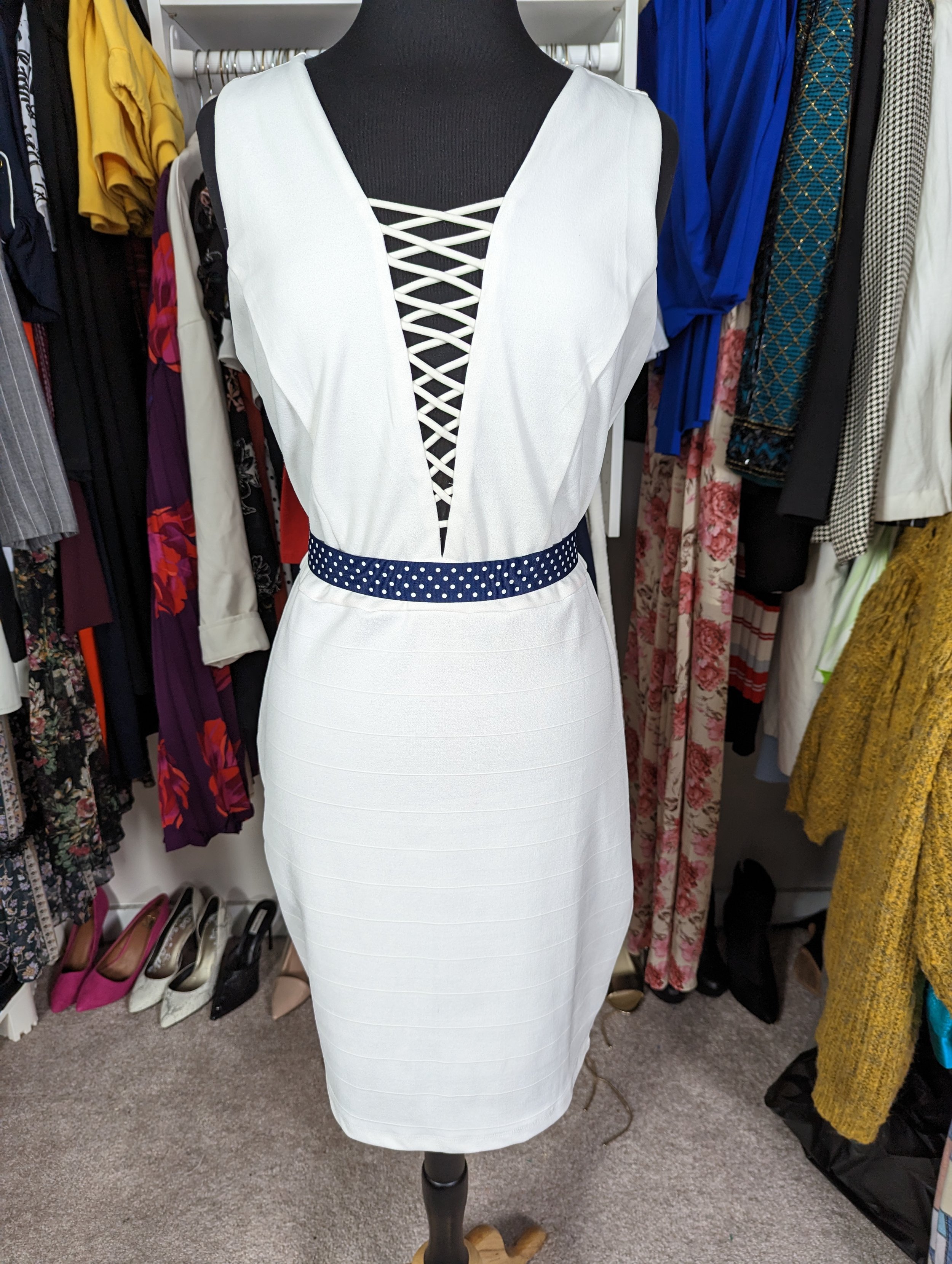 Cream Front Lace up Dress Size L up to size 12