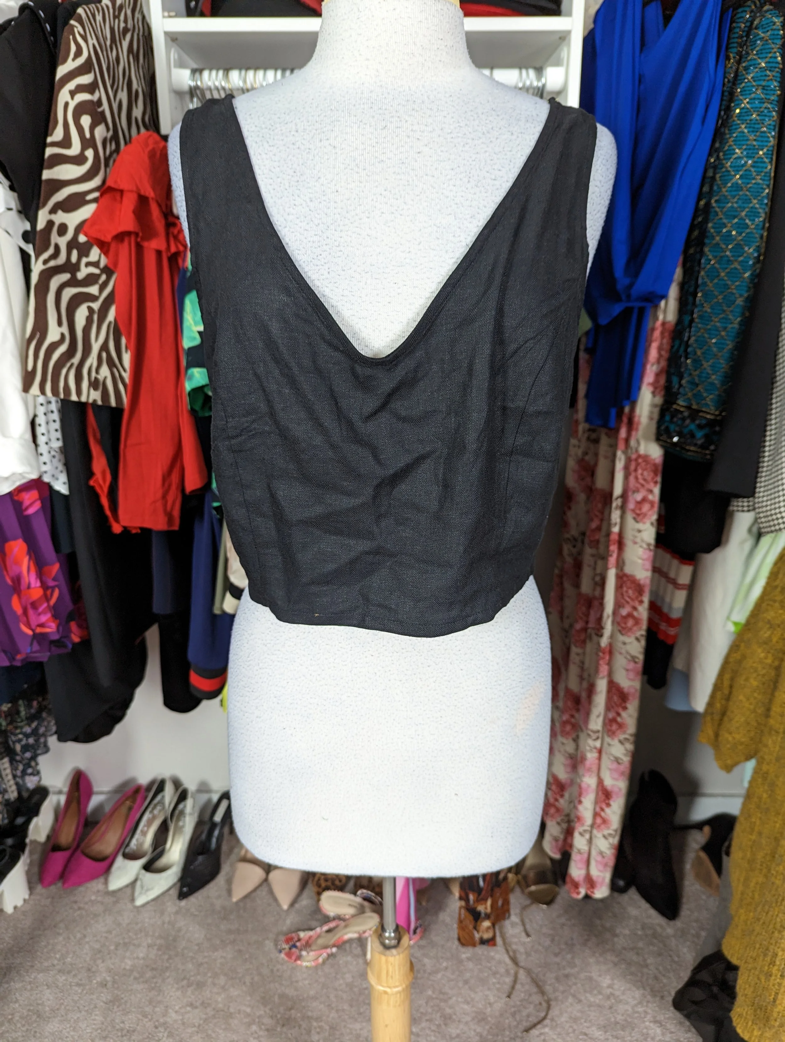 NEW Black Linen Crop Top Size L/XL