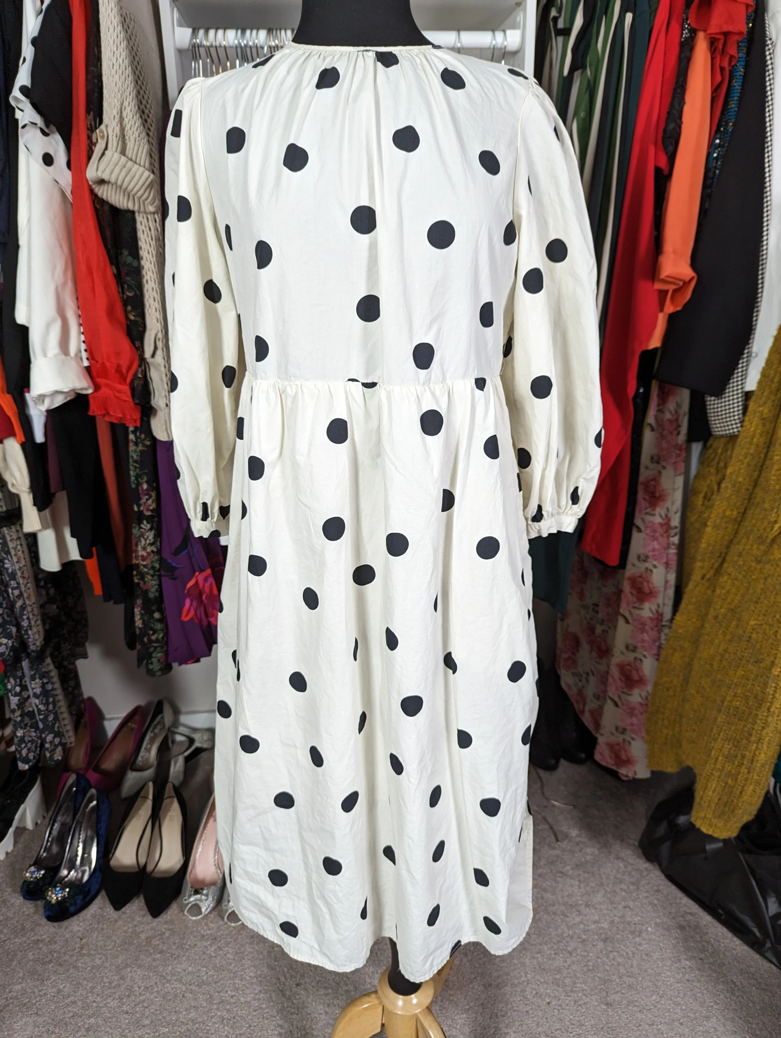 Who What Wear Cream and Black Polka Dot Dress Size M