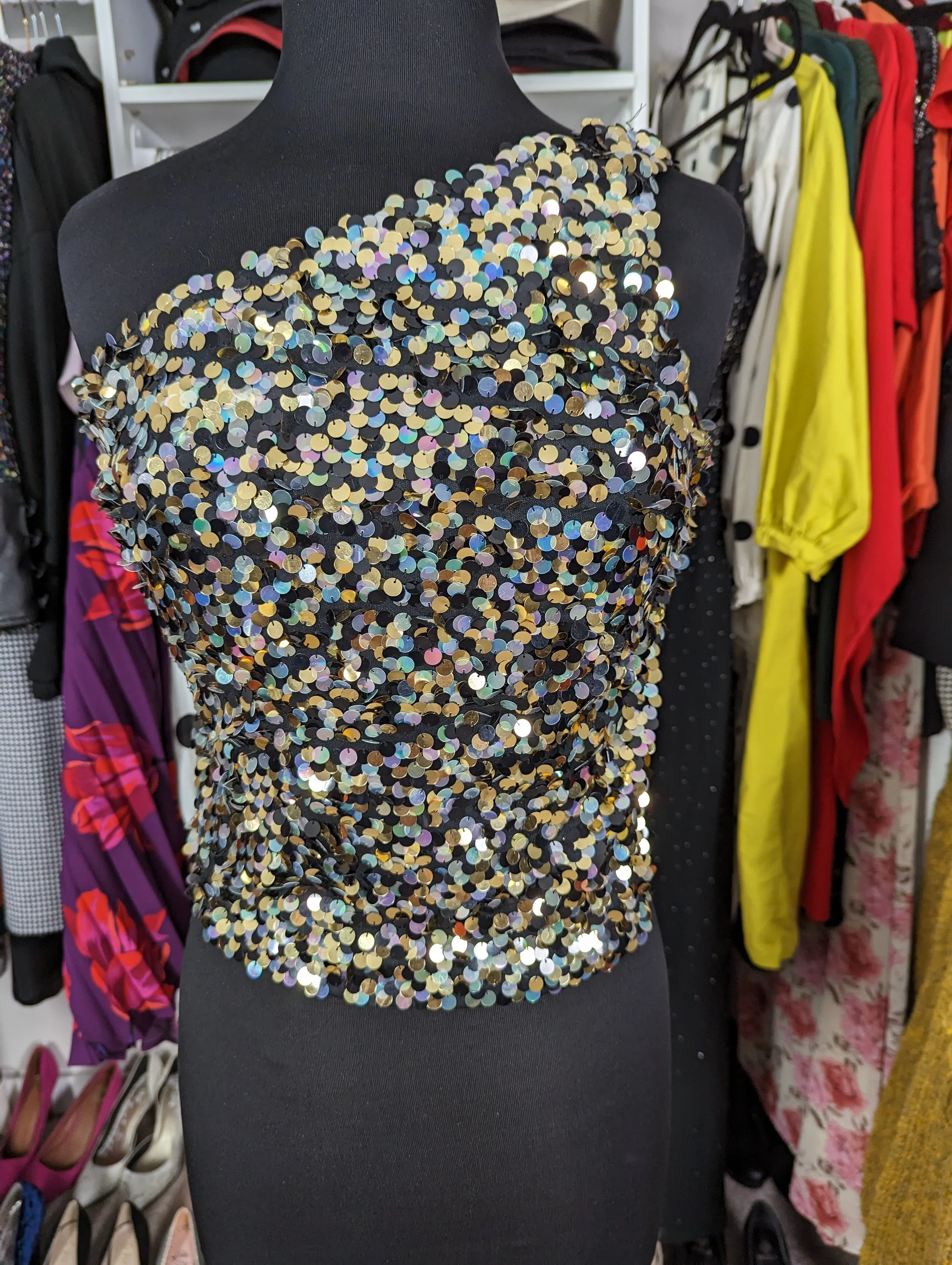 Sequin One Shoulder Top Size S