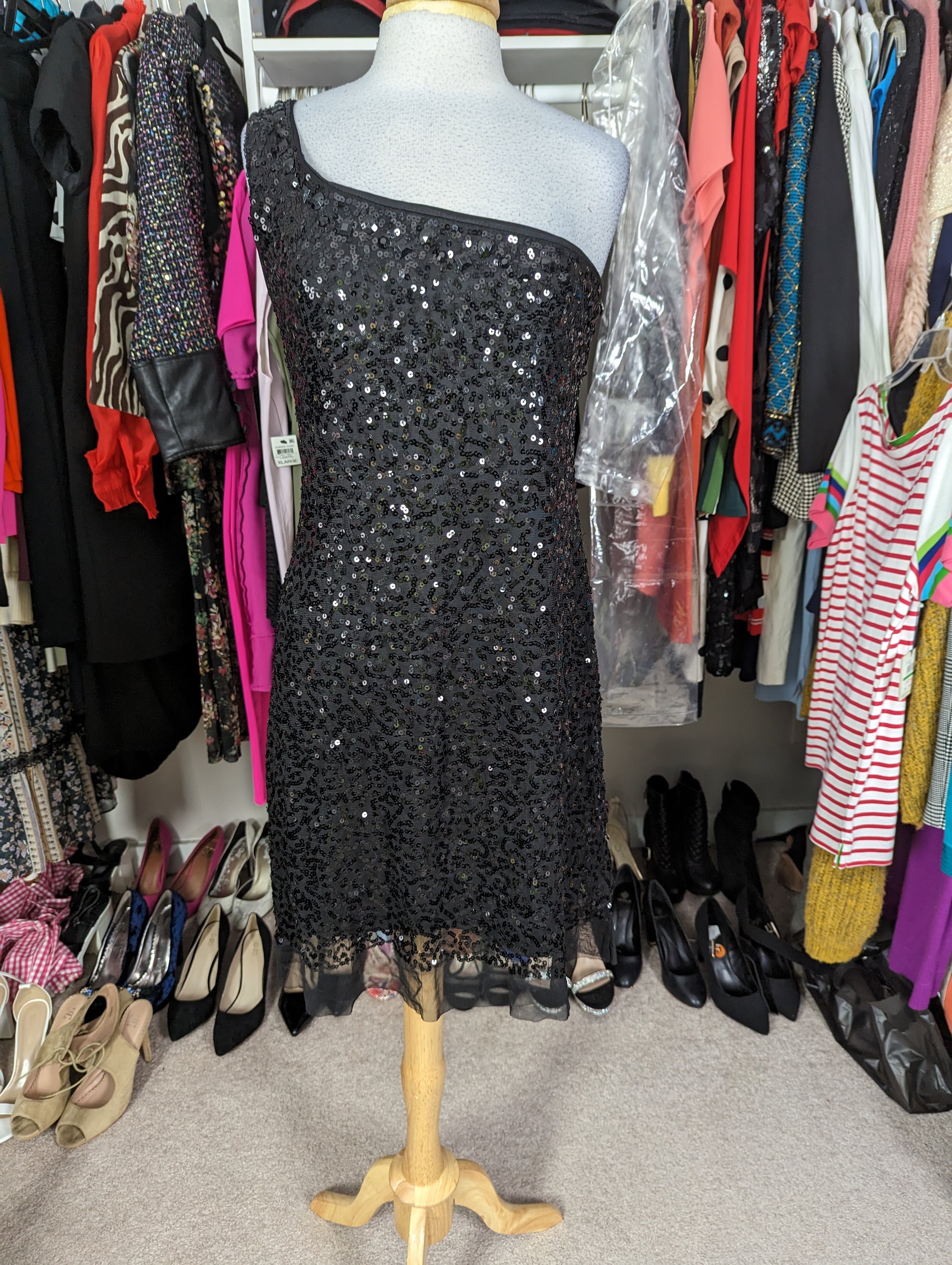 One Shoulder Black Sequin Dress Size L/XL