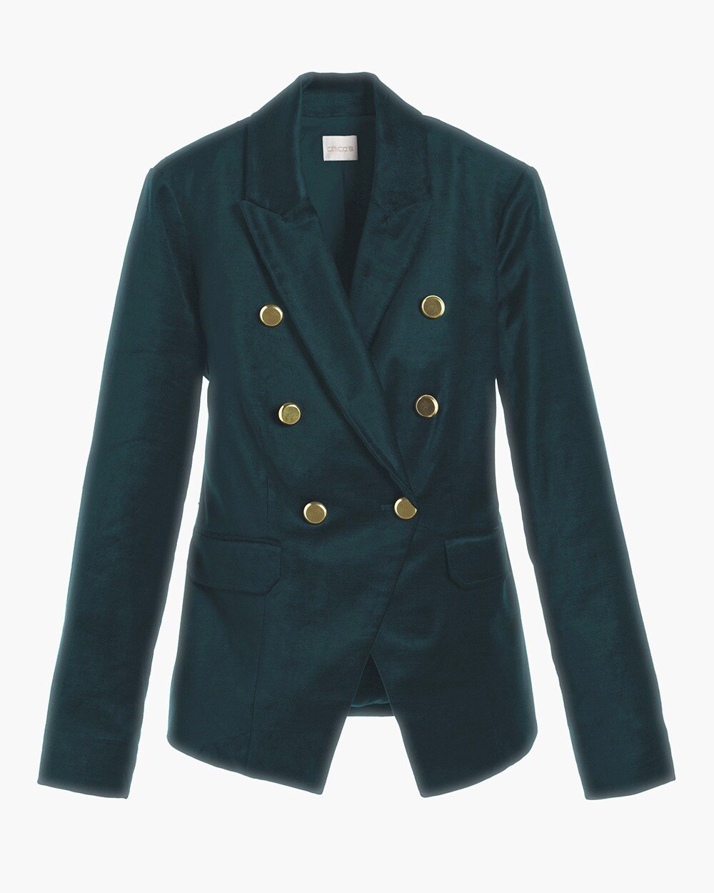 CHICOS Green Velveteen Gold Button Blazer Size 2 (12/14))