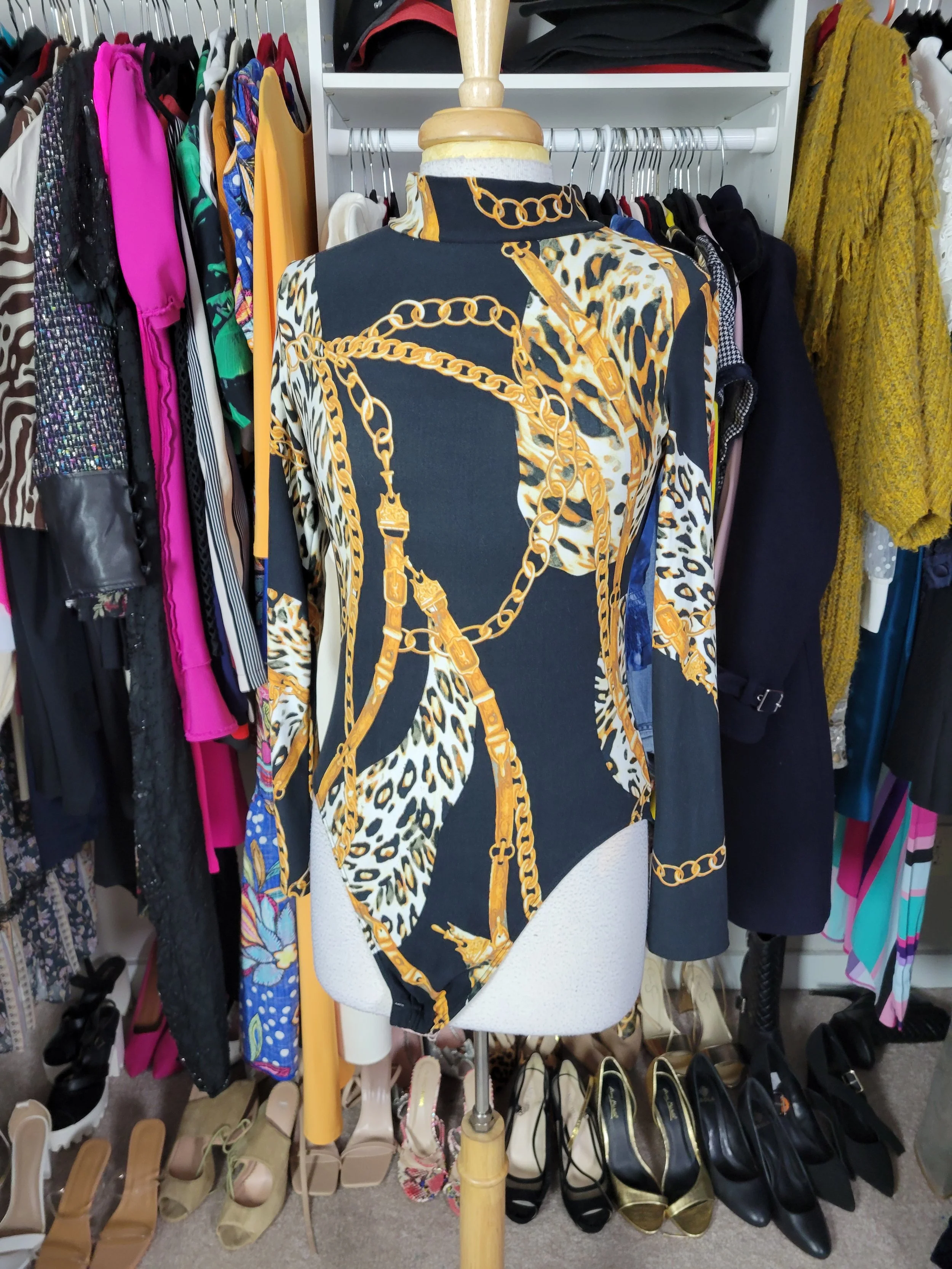 Black and Gold chain bodysuit  size Large