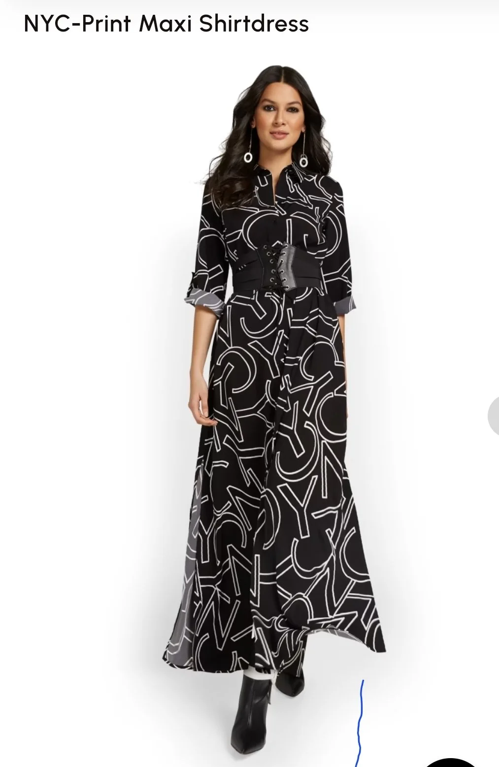 NY&Co  Black and White Print Shirt Dress Size L