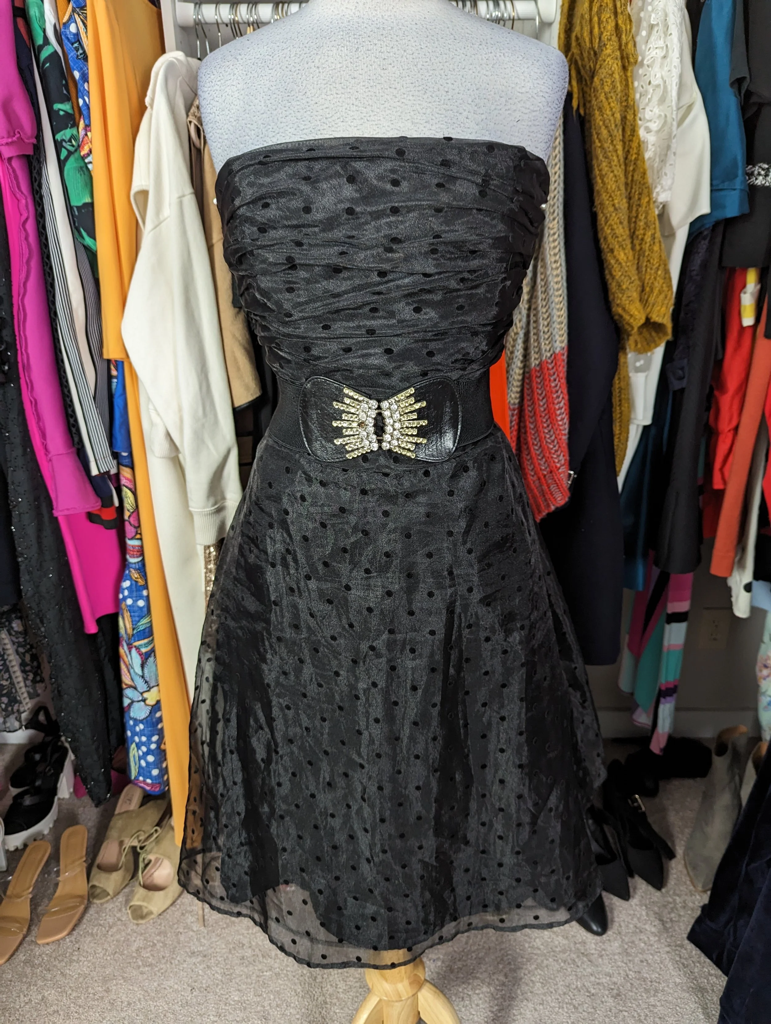Strapless Black Polka Dot Dress size 10