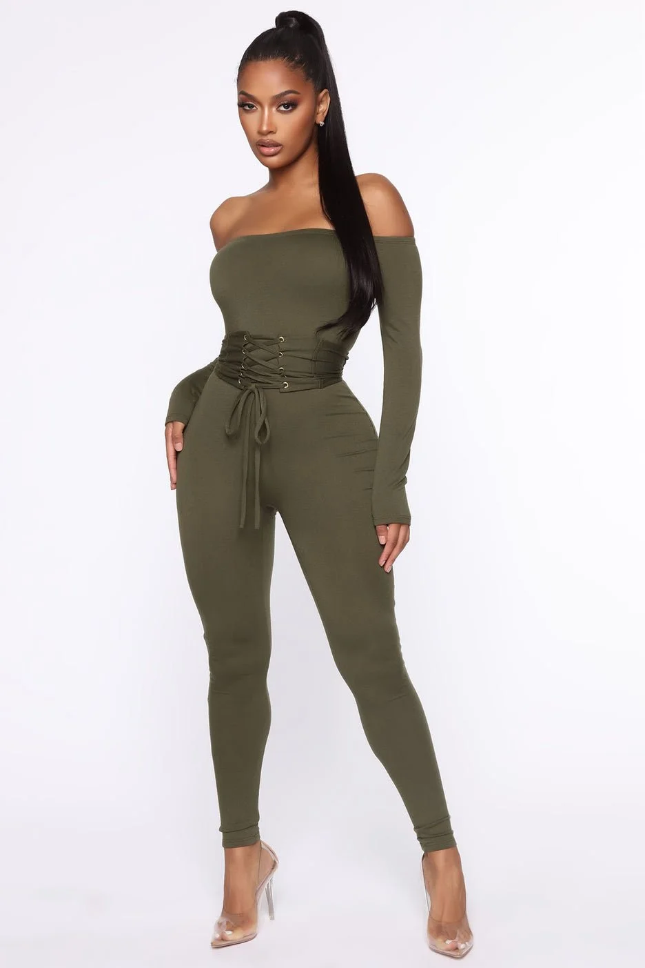 New Fashion Nova Olive Jumpsuit  size L (12)