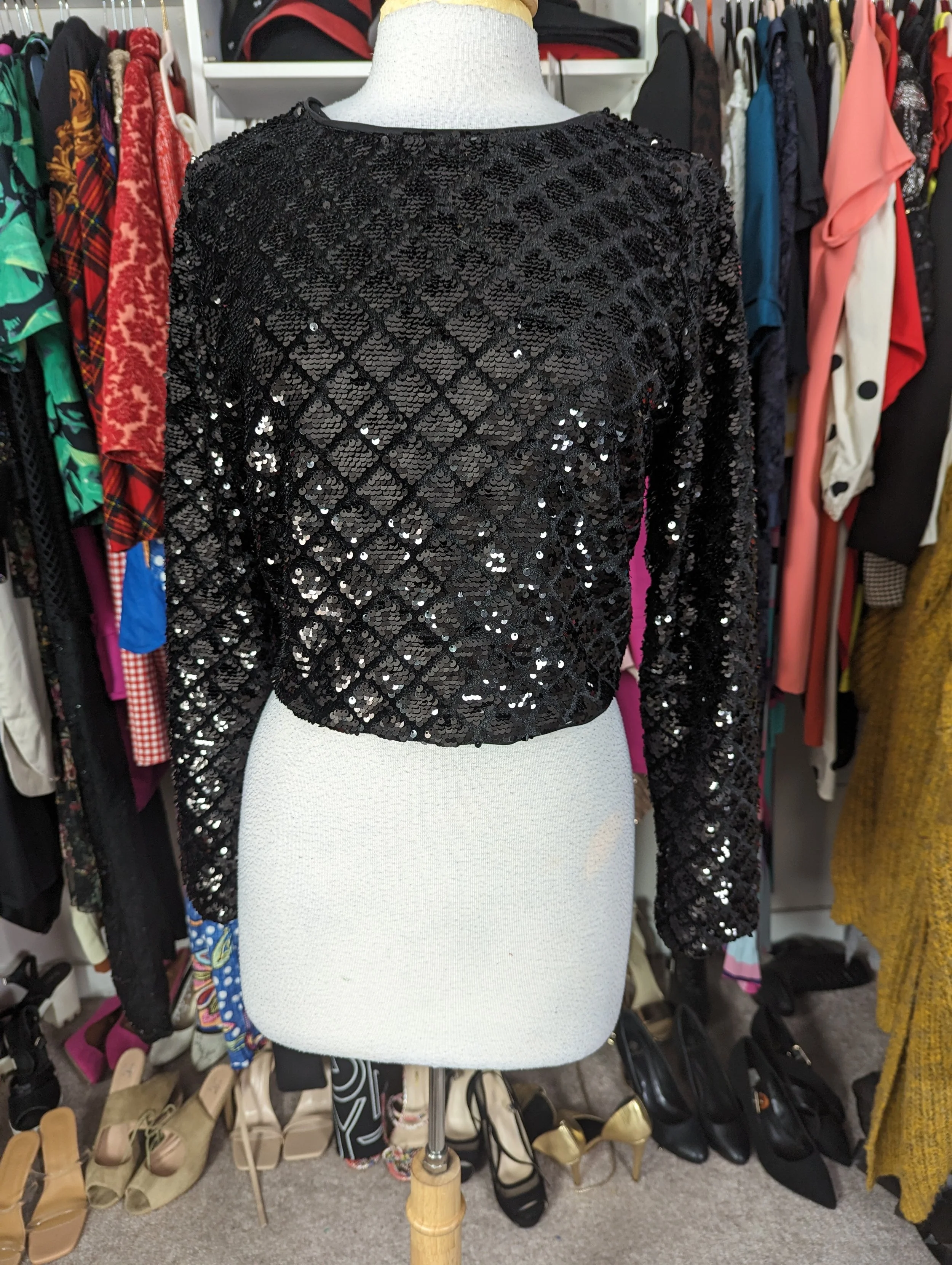 Express Black Long Sleeve Sequin Top Size Large