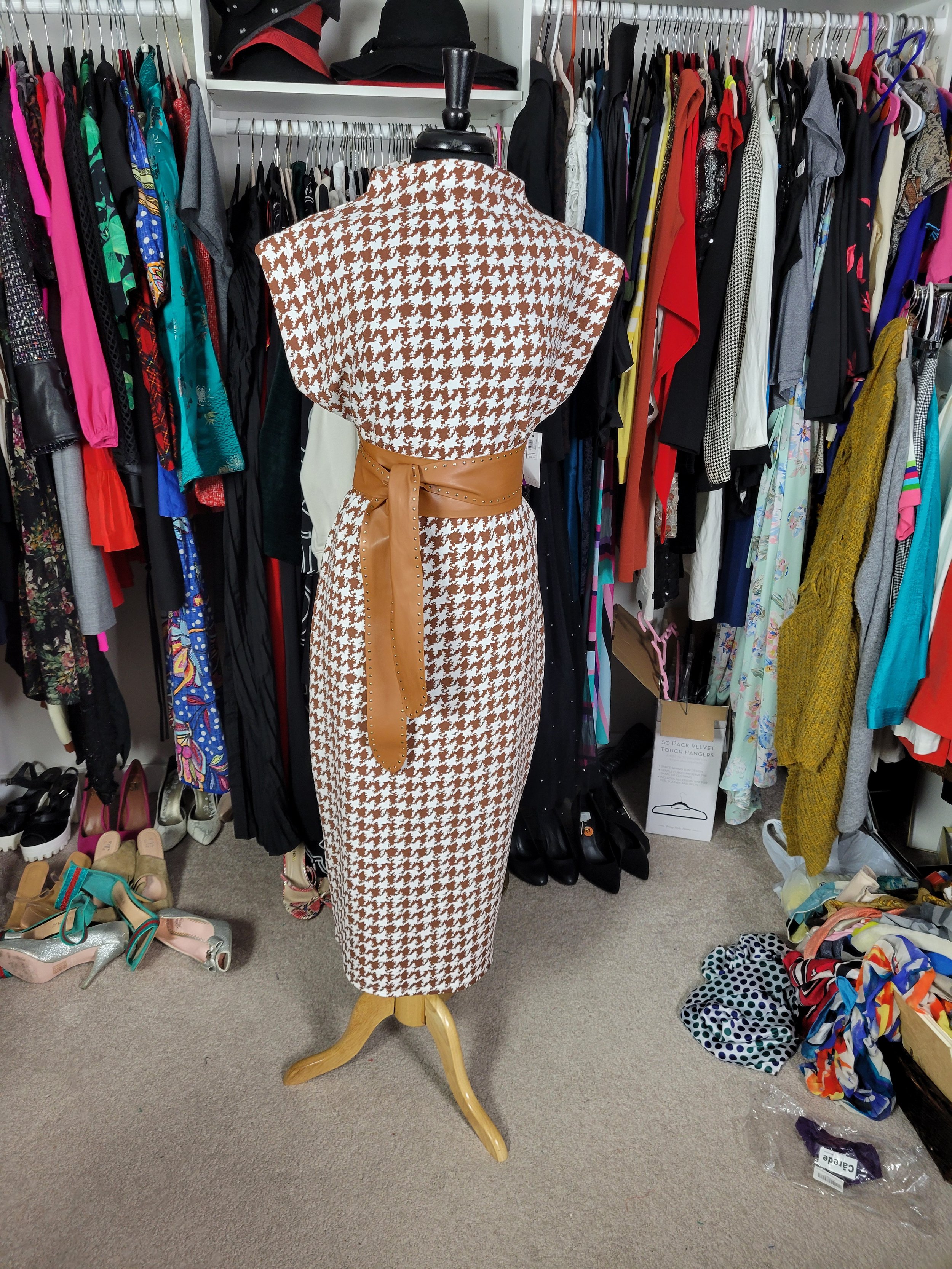 Houndstooth cream and camel dress size L/XL