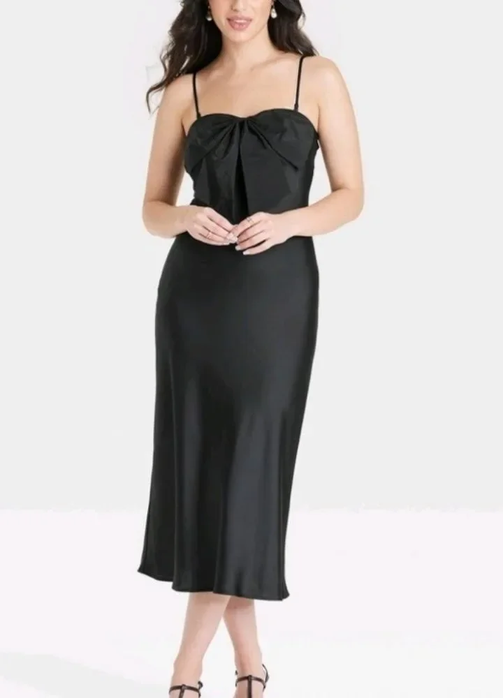 Bow Midi Shift Dress Black with pockets-XXL