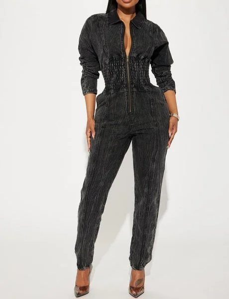 New Fashion Nova Black Denim Jumpsuit Size 1X (12/14)