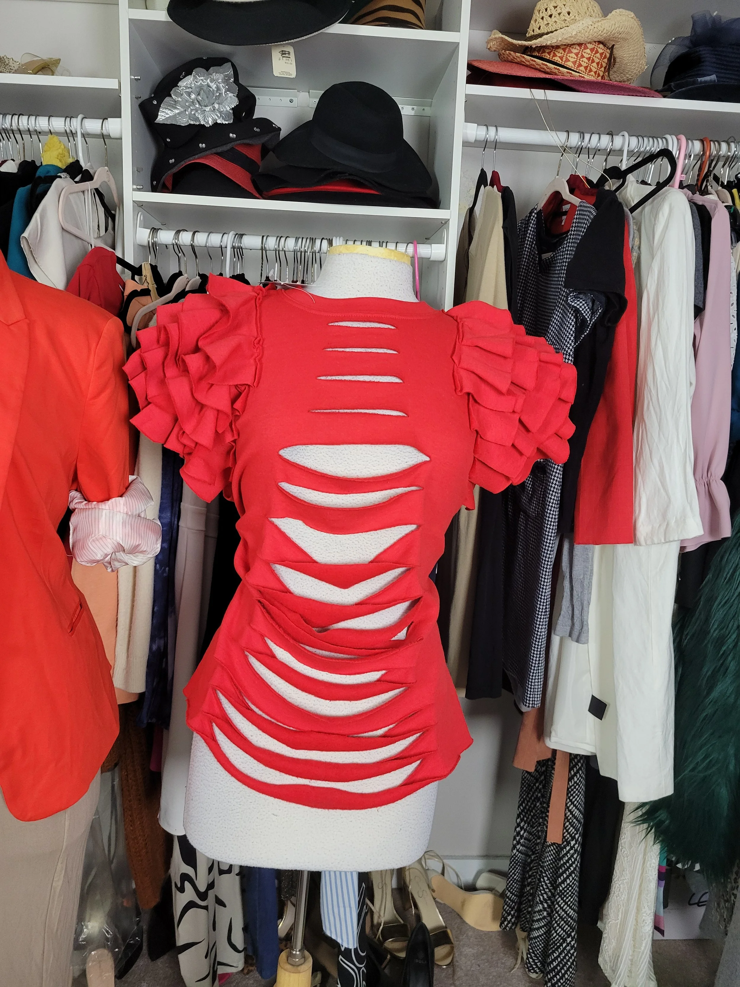 Red Ruffle Trimmed Sweatshirt -L up to size 12