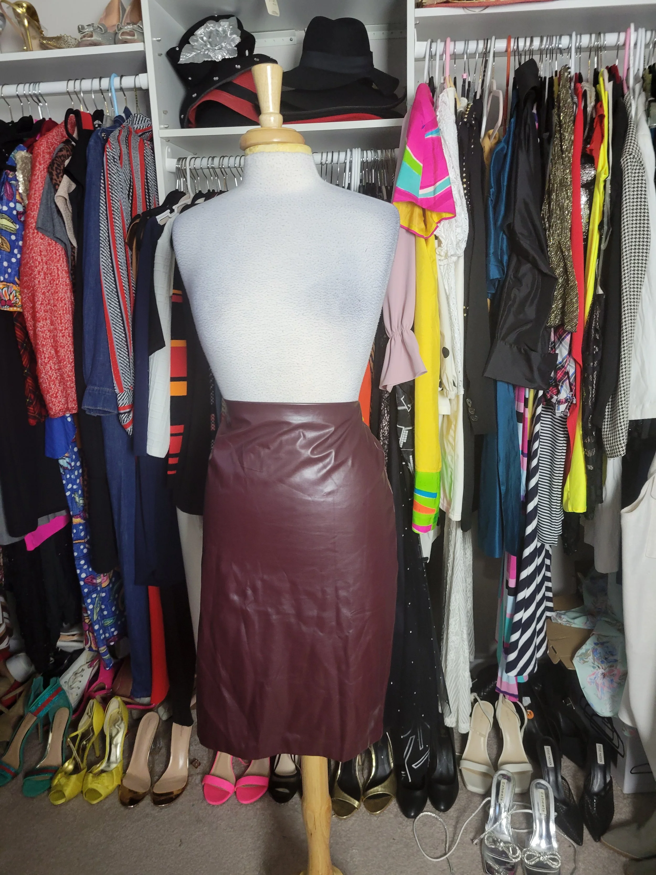 Burgundy Faux Leather Skirt - L/XL