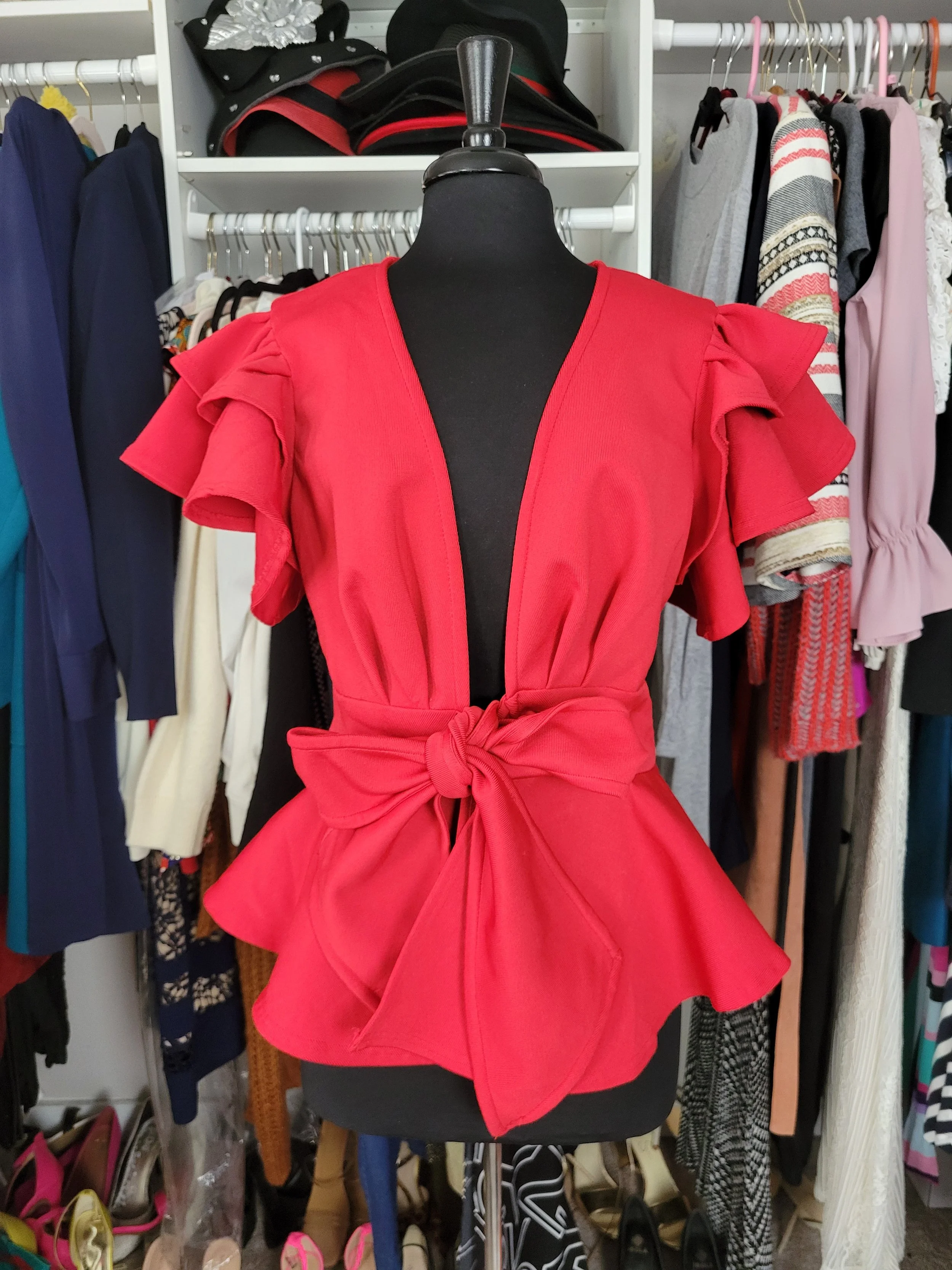 L'ATISTE Red Embellished Shoulder tie Jacket- 10/12