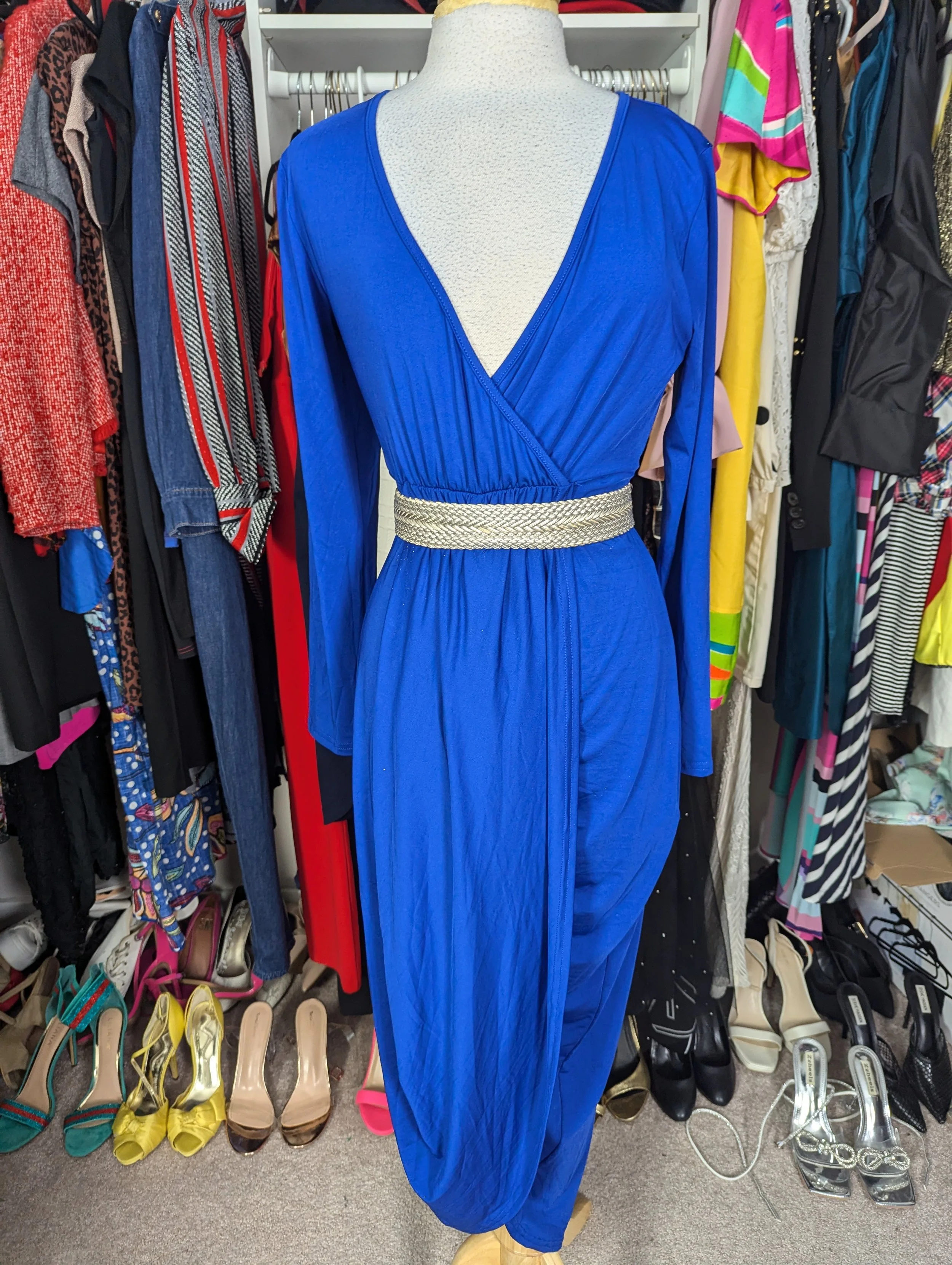 Royal deep v neck dress- Large