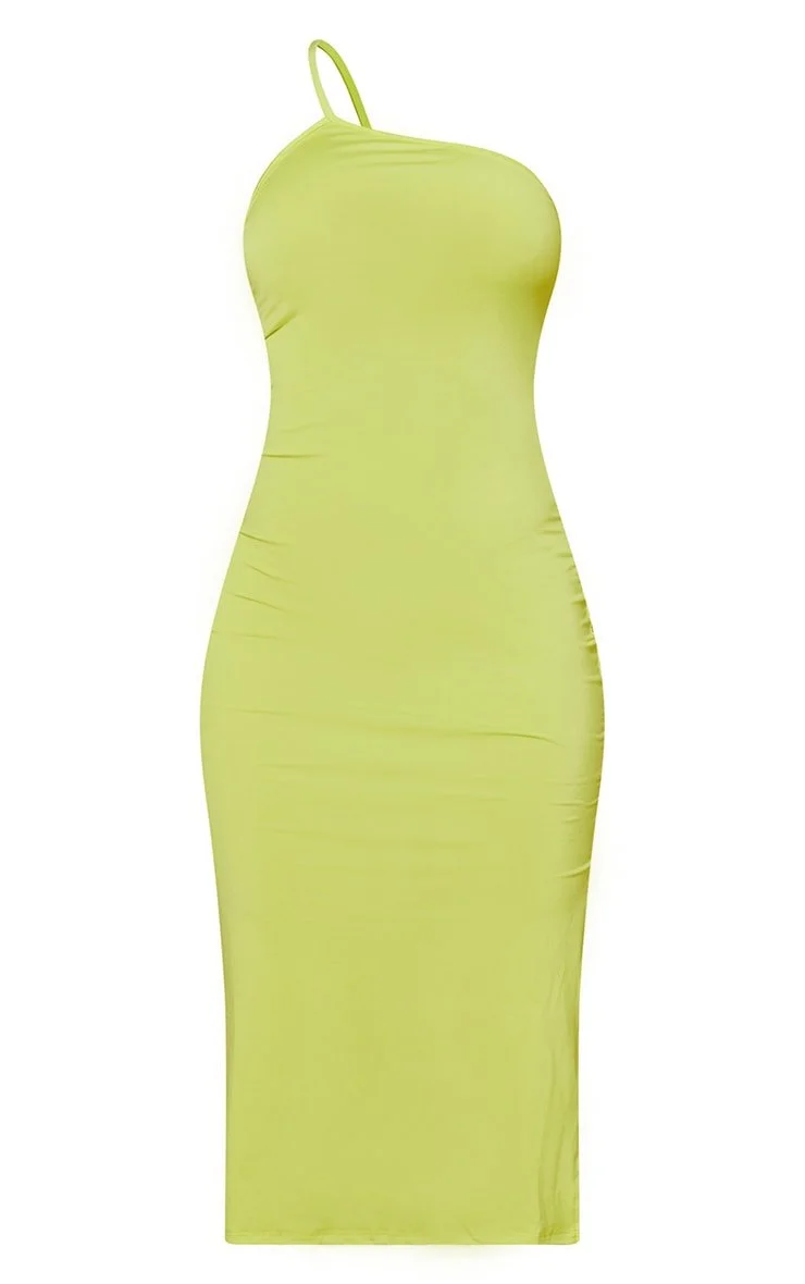 Nasty Gal Lime Slinky Asymmetric Strap Dress 6/8