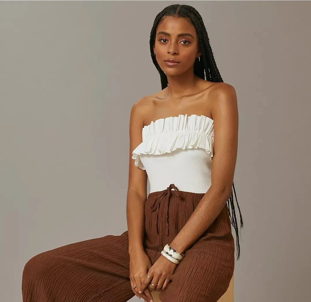 Maeve By Anthropologie Cream Strapless Top Size L