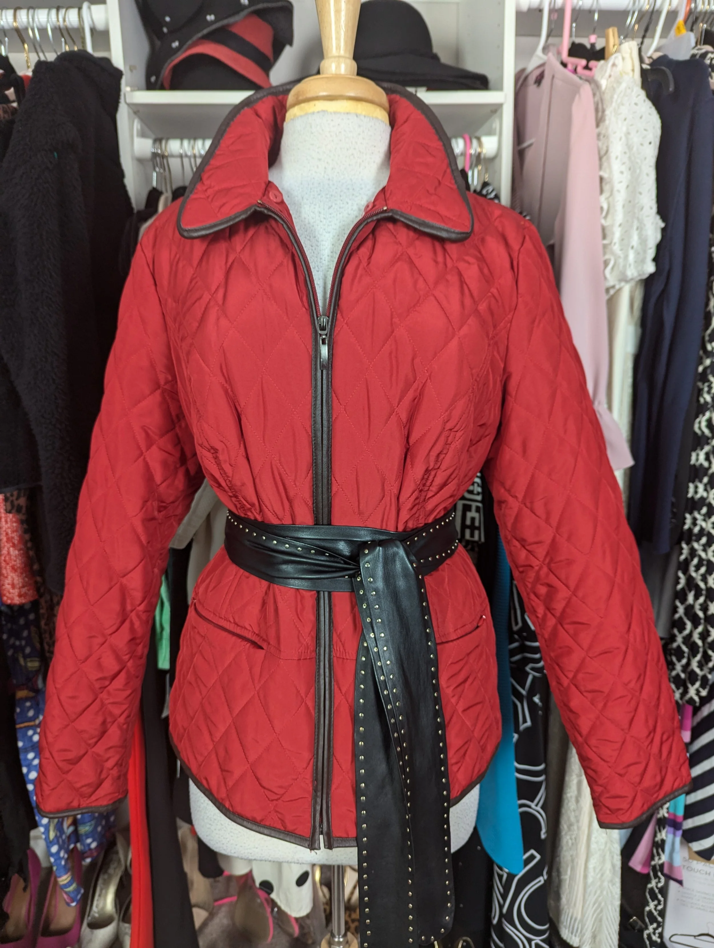 Charter Club Red and Brown Trim Quilted Barn jacket - XL